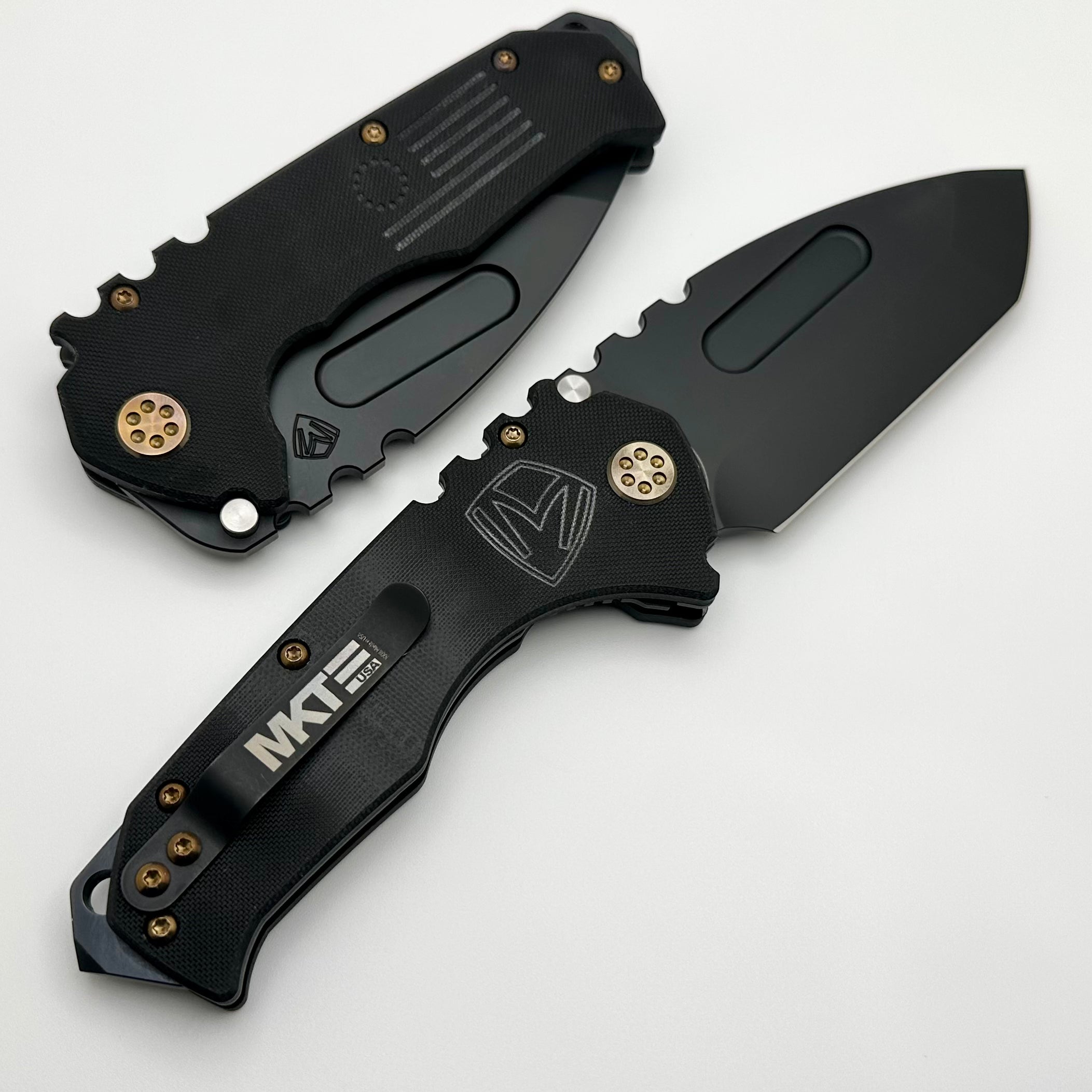 Medford Scout M/P Praetorian Black G10 & DLC D2 Tanto Blade w/ Bronze Hardware