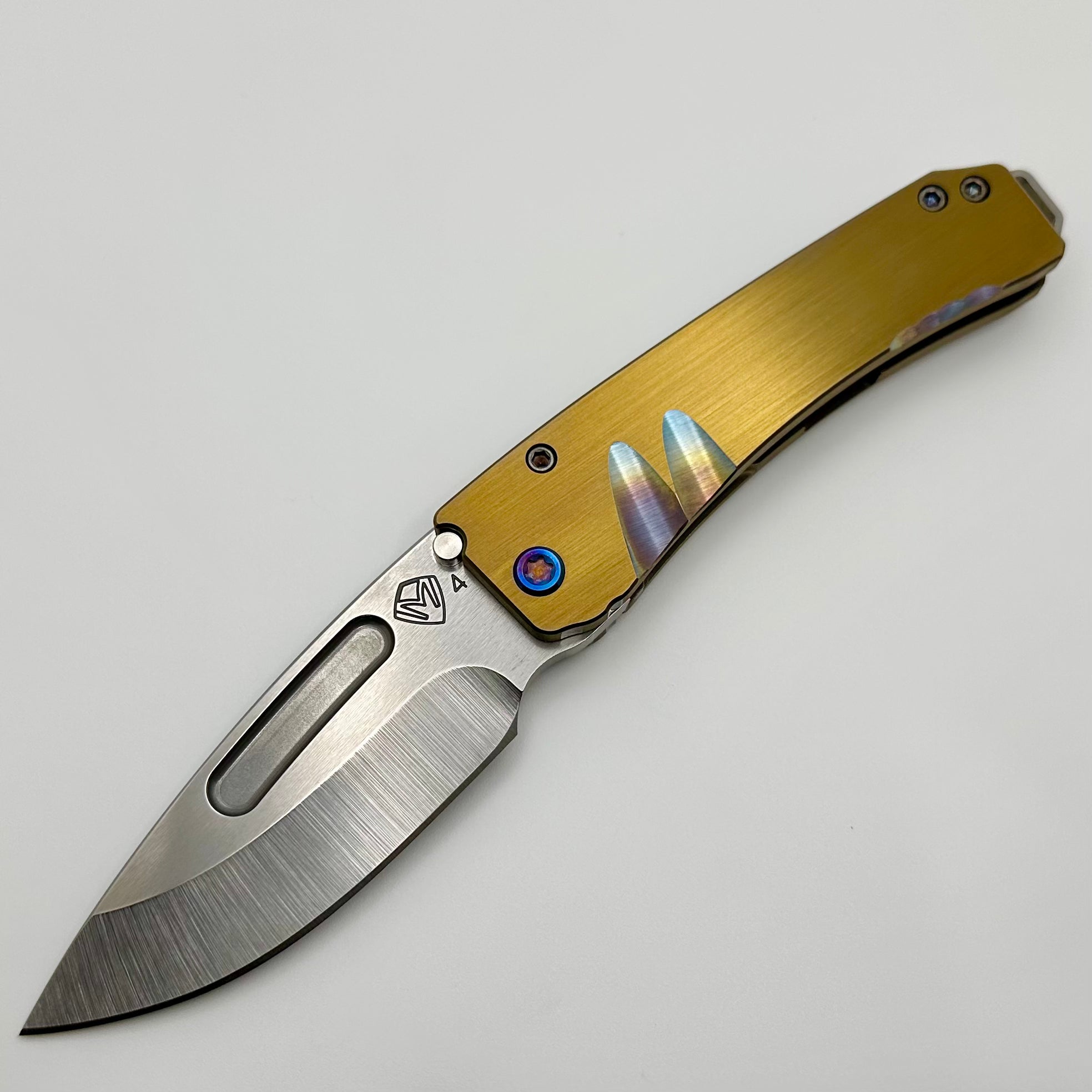 Medford Midi Marauder Tumbled S45 Drop Point & Brushed/Bronze Grooved/Scallops Handles w/ Flamed Hardware