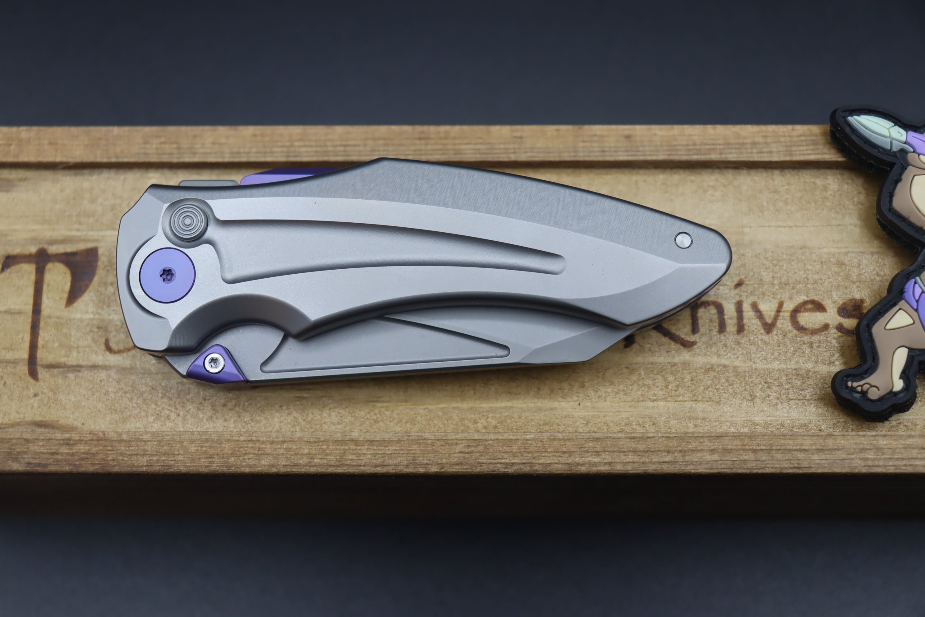 Jake Hoback Knives Sumo Stonewash Handle & Blade with Purple Anodized Accents