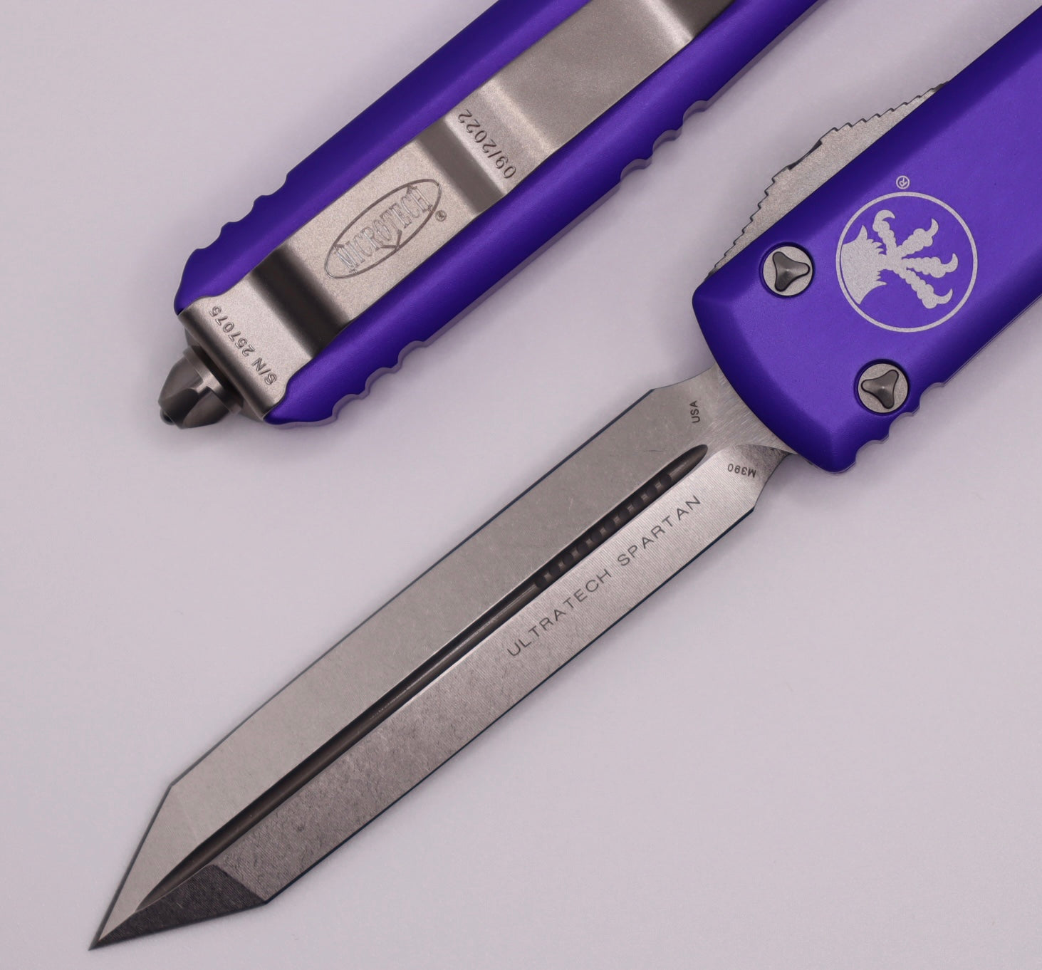 Microtech Ultratech Spartan Stonewash Standard & Purple 223-10PU