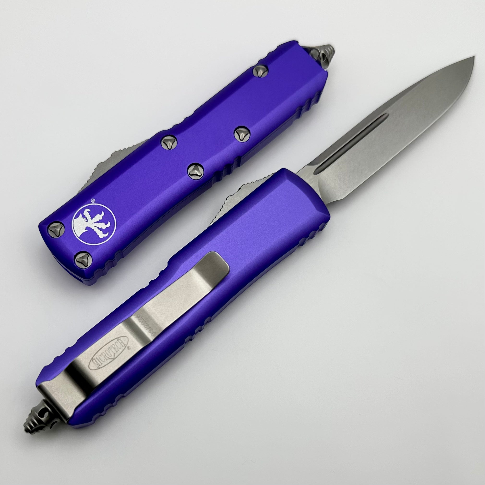 Microtech UTX-85 Single Edge Stonewash Standard & Purple 231-10PU