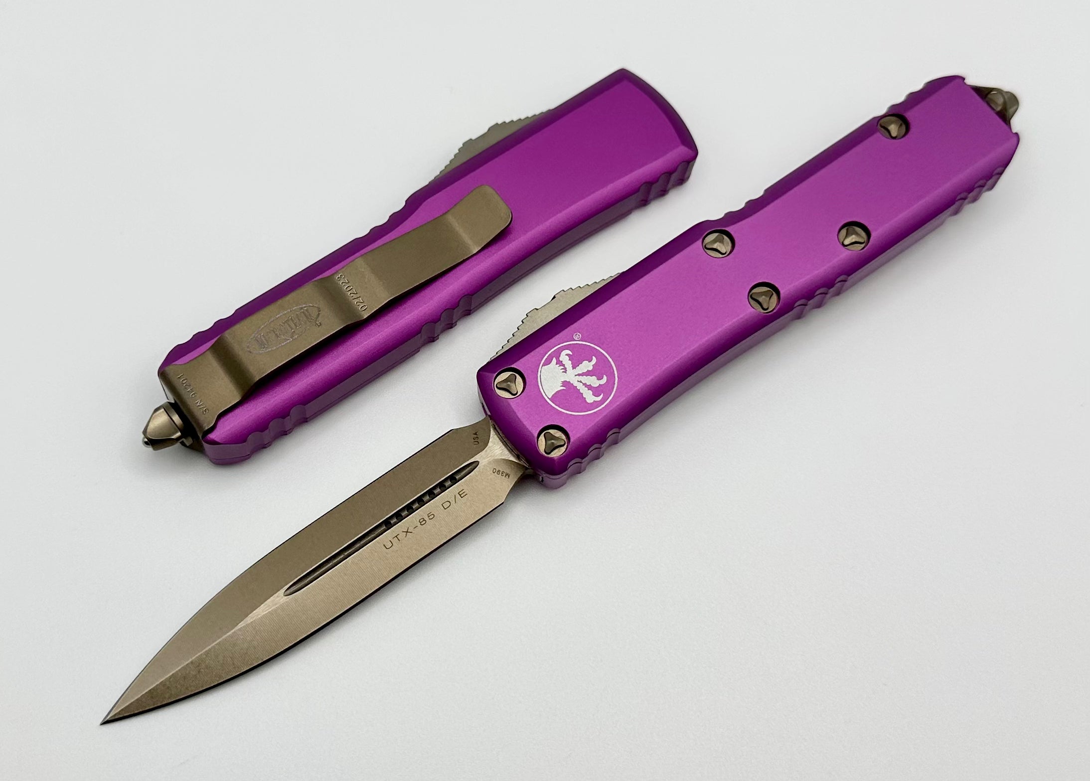 Microtech UTX-85 Violet & Double Edge Bronze Standard 232-13VI