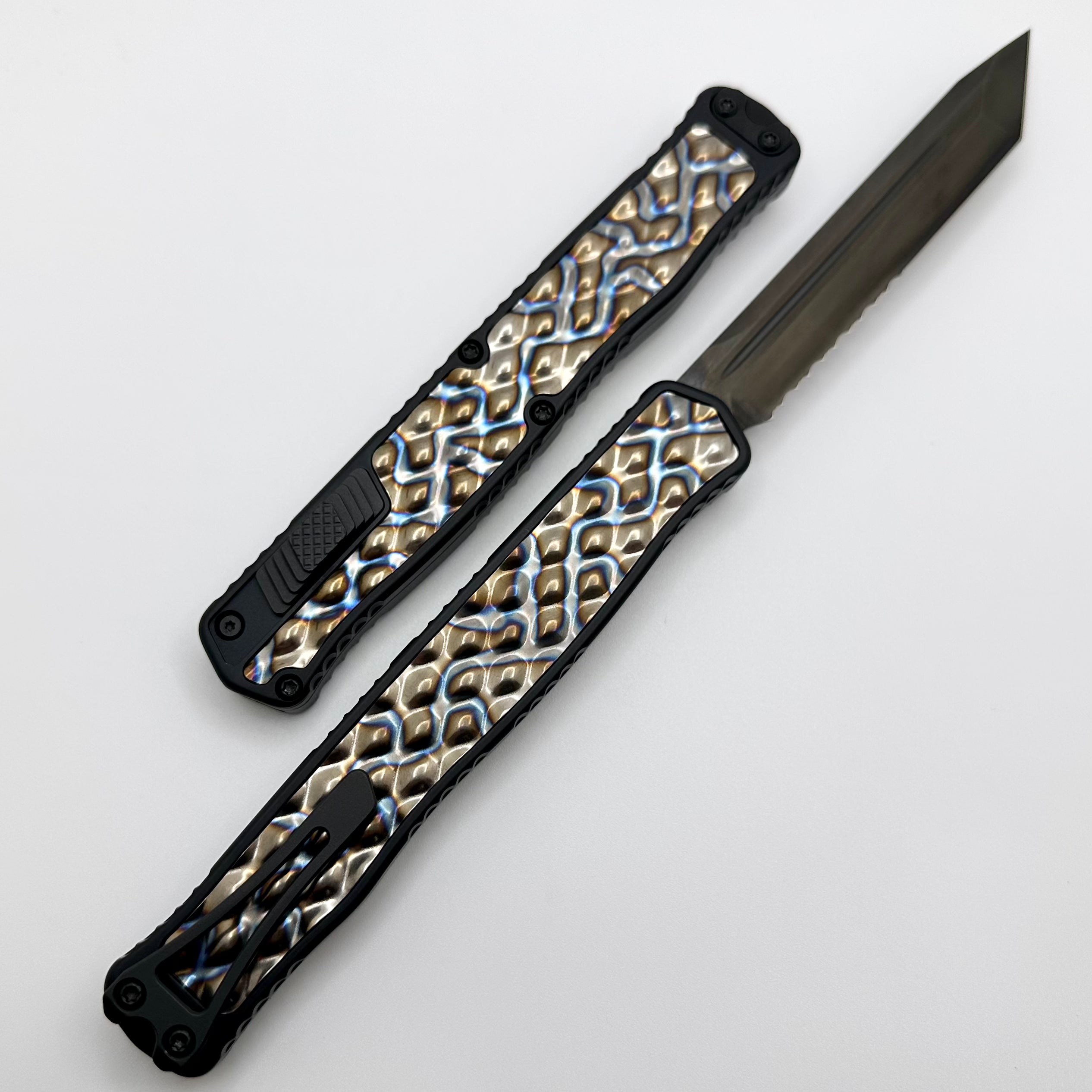 Heretic Knives Cleric II 2 Flamed Titanium Inlays & DLC Partial Serrated Tanto Magnacut H019-6B-FTI