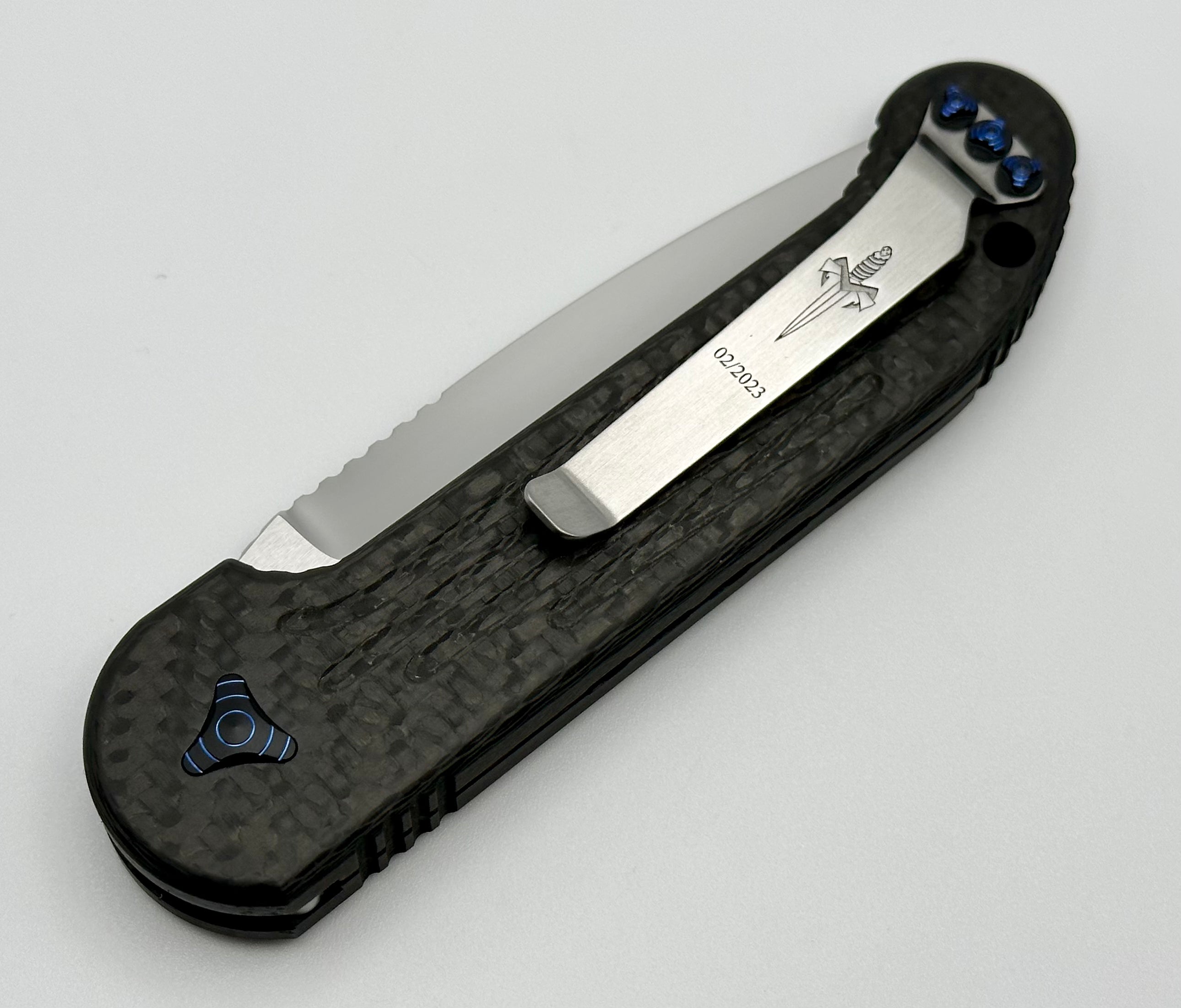 Marfione Custom Knives LUDT Mirror Polish w/ Carbon Fiber & Blue Ringed Hardware