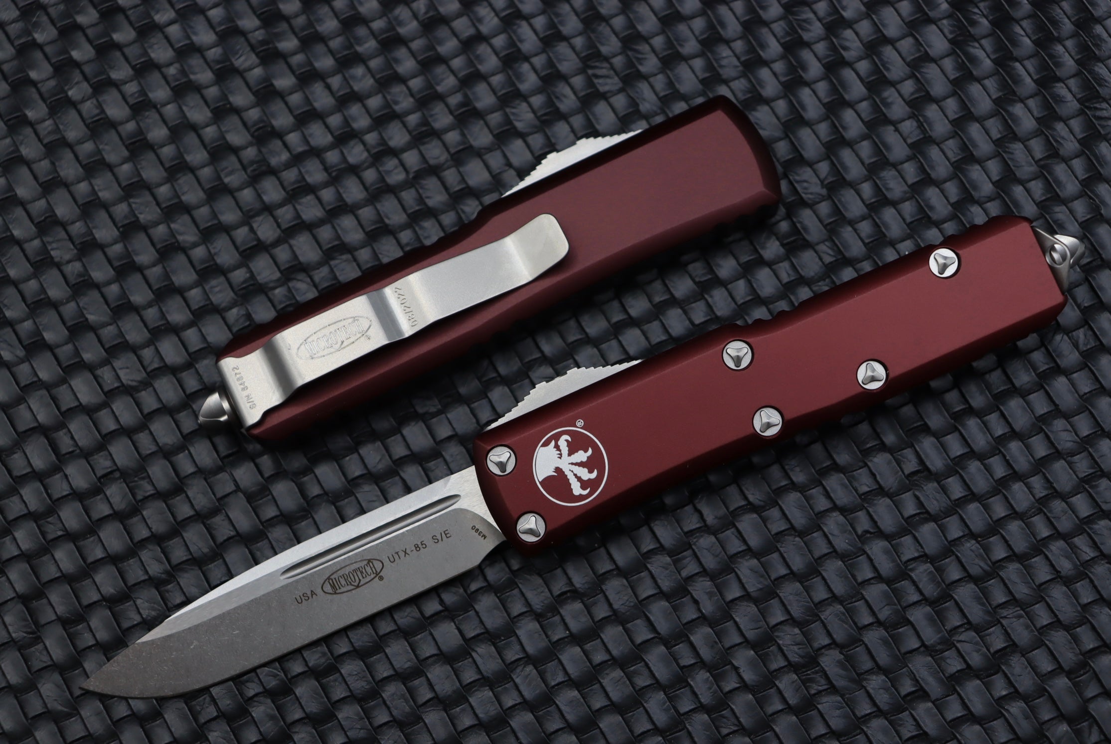 Microtech UTX-85 Single Edge S/E Stonewash Standard & Merlot 231-10MR