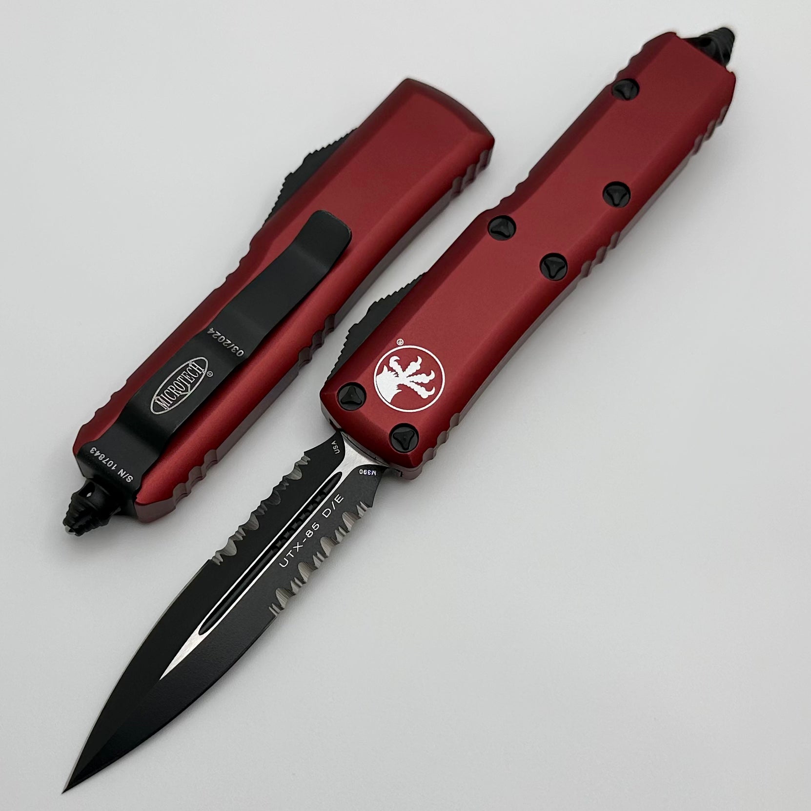 Microtech UTX-85 Double Edge Black Partial Serrated & Merlot 232-2MR