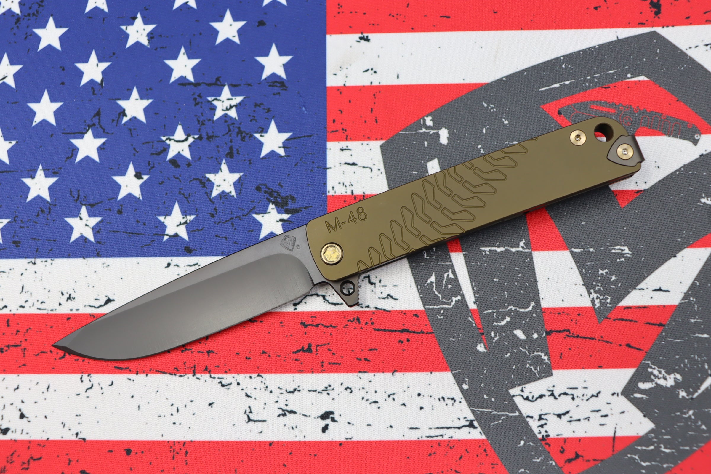 Medford M-48 Mustard Green Aluminum Handle w/ PVD Spring & Bronze Hardware w/ PVD Clip & PVD S35VN