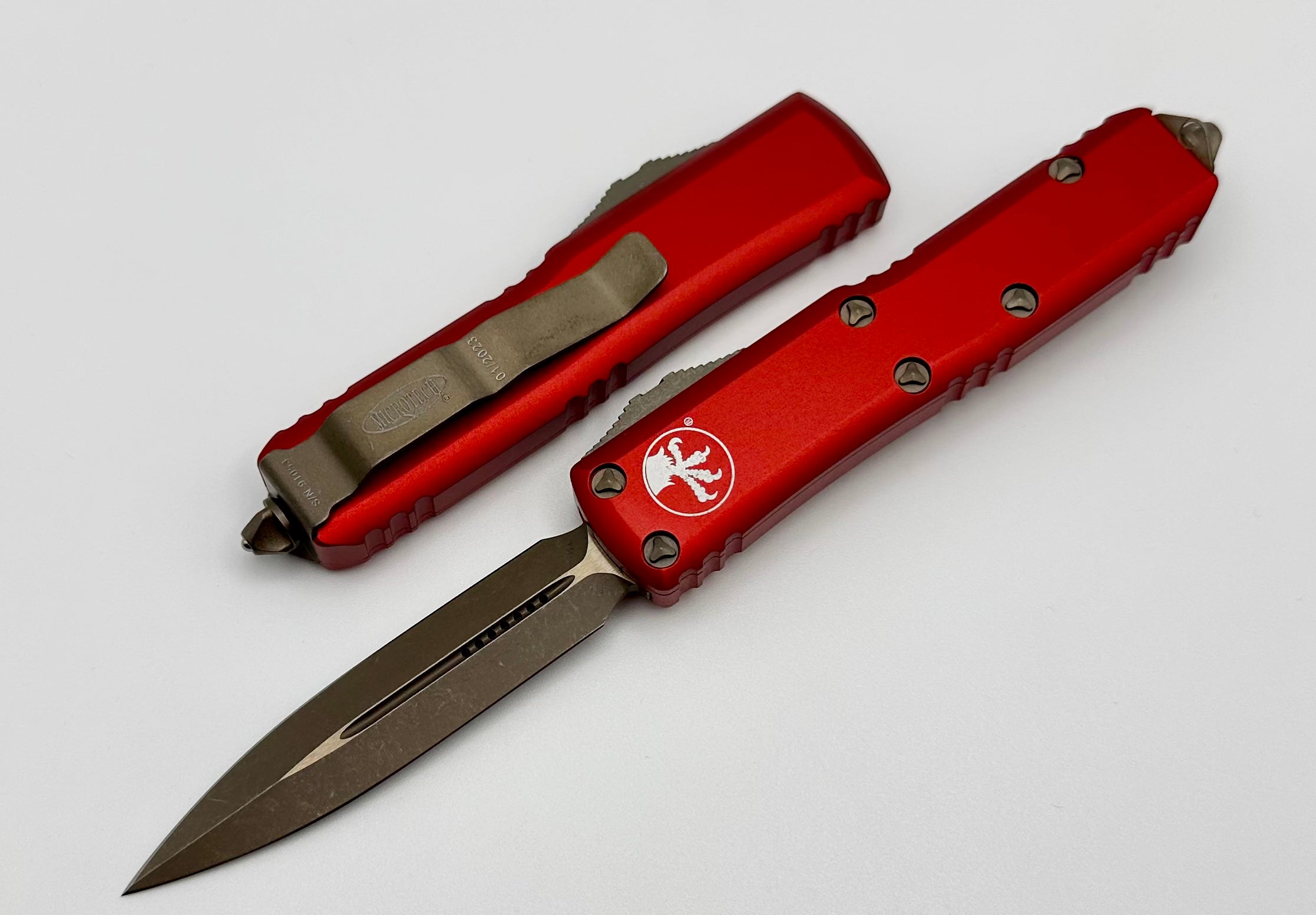 Microtech UTX-85 Double Edge Apocalyptic Bronze & Red 232-13APRD