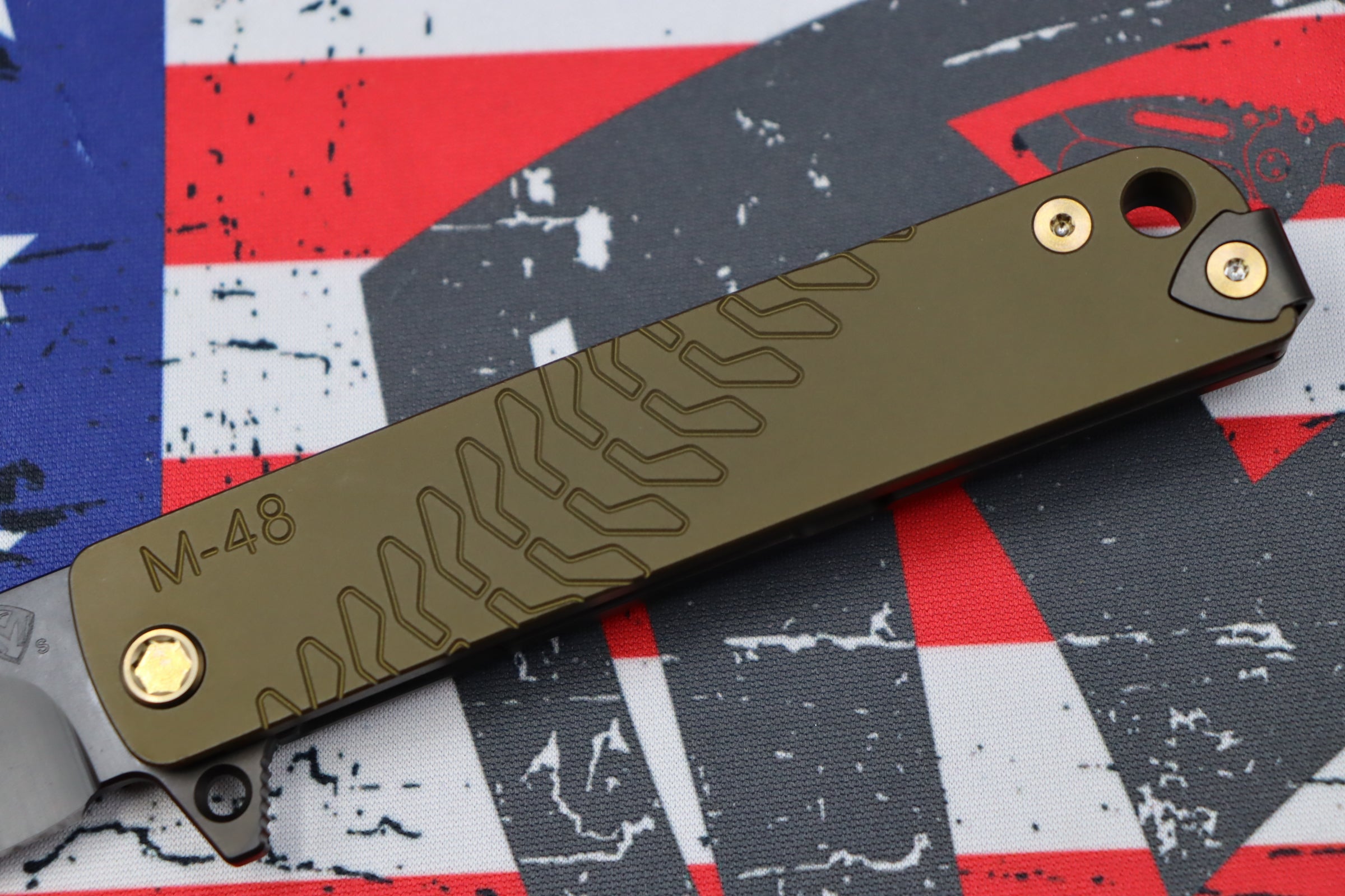 Medford M-48 Mustard Green Aluminum Handle w/ PVD Spring & Bronze Hardware w/ PVD Clip & PVD S35VN