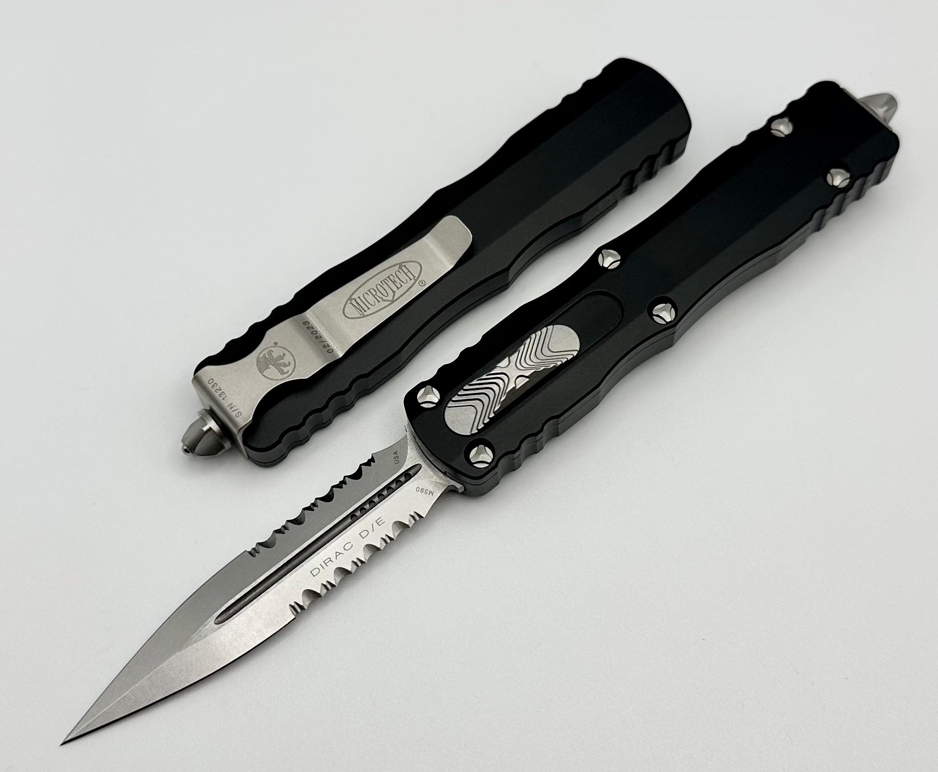 Microtech Dirac Double Edge Partial Serrated Stonewash Standard & Black 225-11