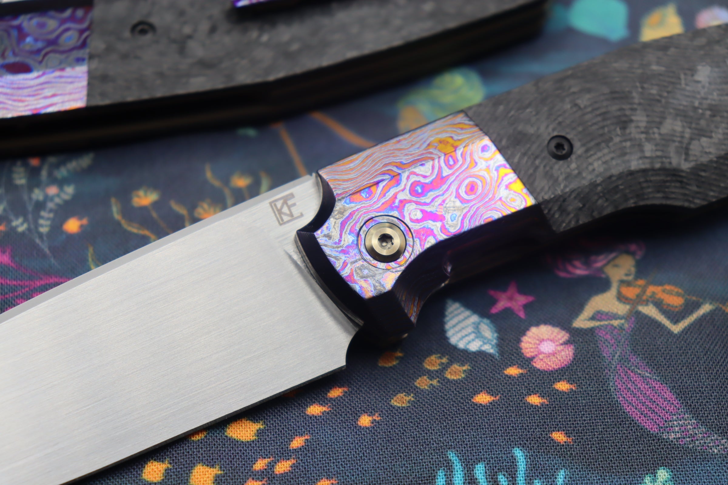 Custom Knife Factory FIF20 ZircuTi Bolster with Cool Carbon Fiber