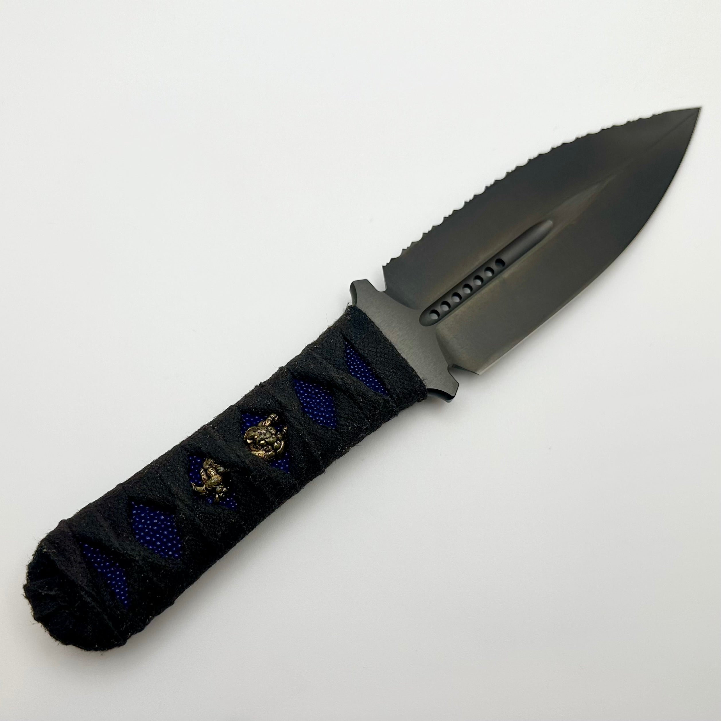 Microtech Knives & Borka Blades SBD DLC Full Serrated & Hand Wrapped Menuki Inlaid Handle