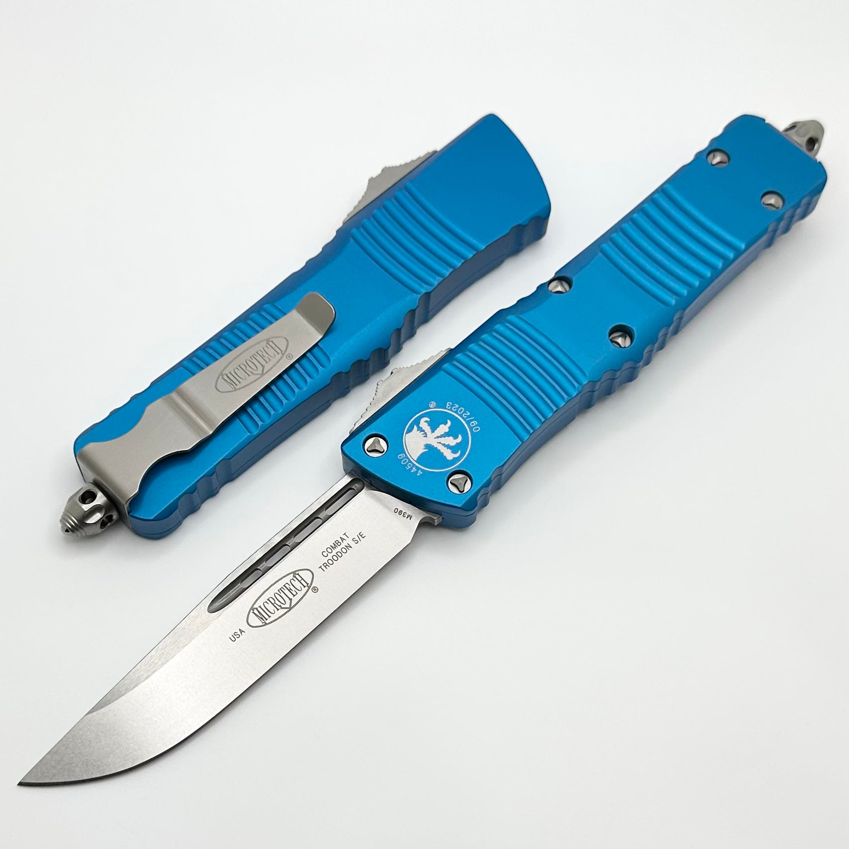 Microtech Combat Troodon Single Edge Stonewash & Blue 143-10BL