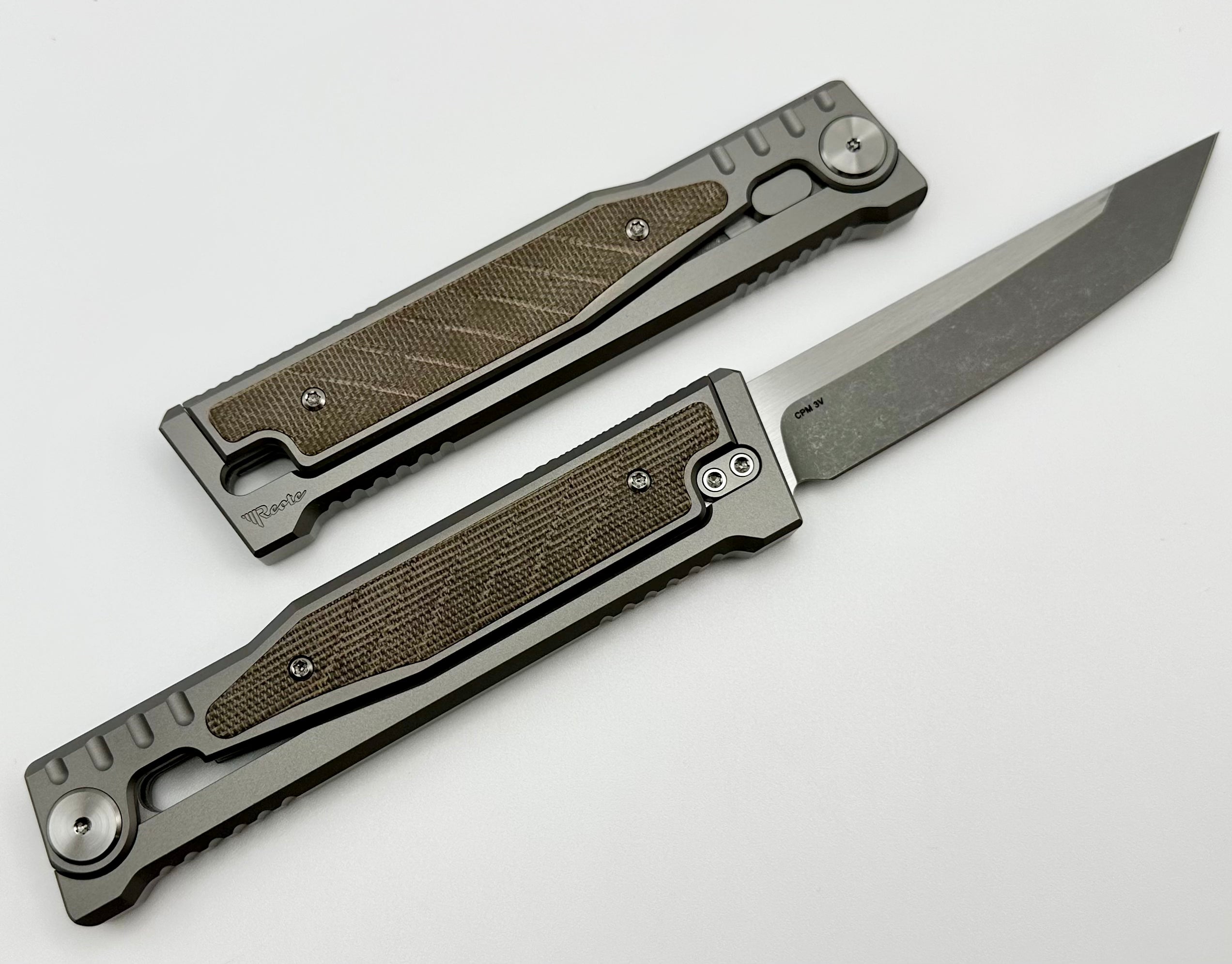 Reate EXO Exoskeleton Design Titanium/Green Micarta & CPM-3V Tanto