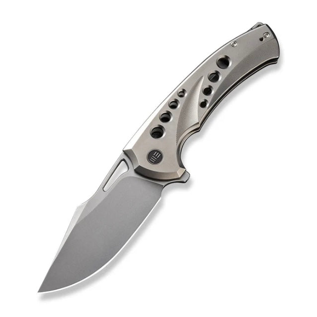 We Knife Swiftfin Polished Bead Blasted Titanium Handles w/ Satin Holes & Polished Bead Blasted 20CV WE23051-2