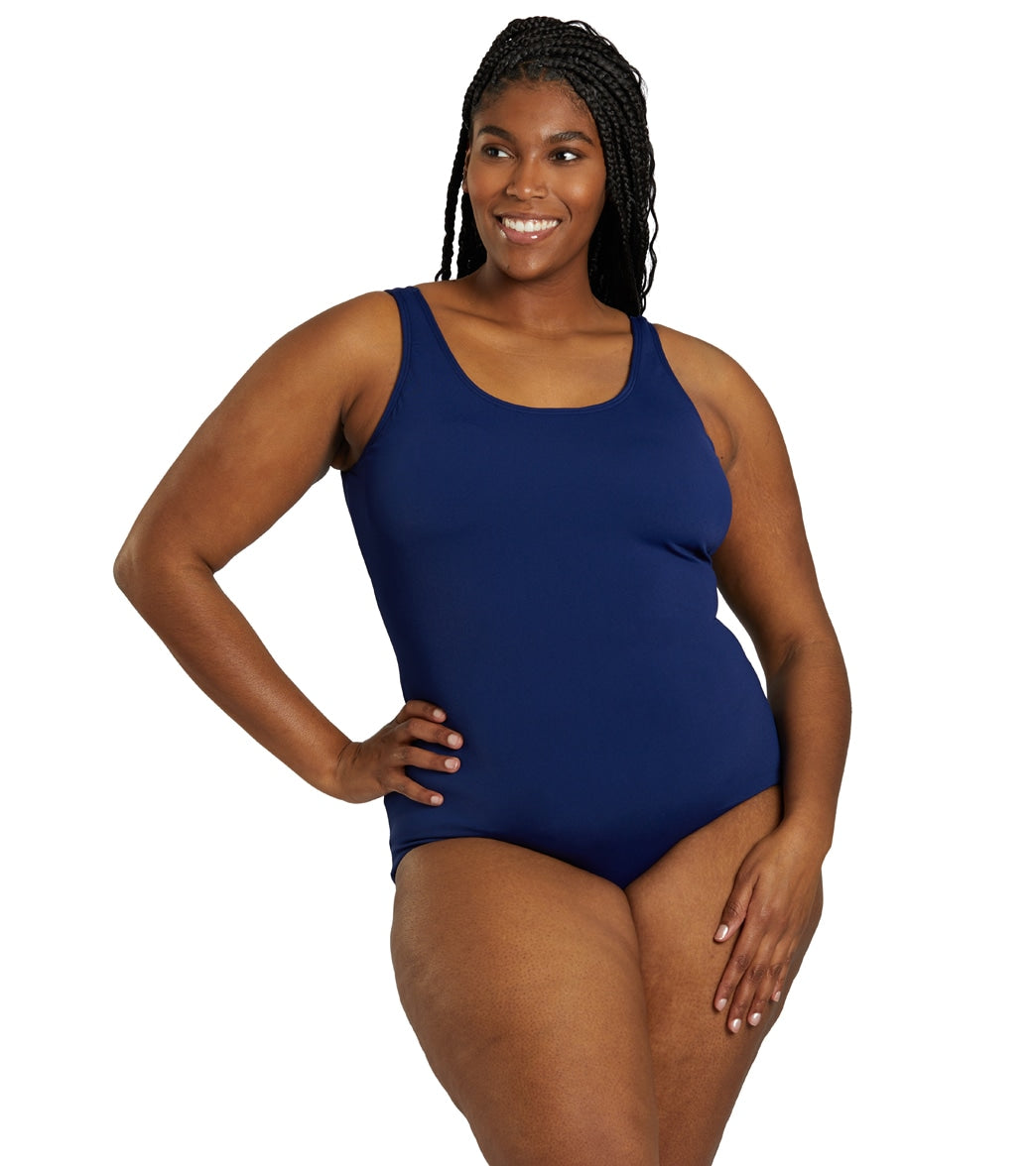 Sporti Plus Size HydroLast Chlorine Resistant Moderate Scoop Back One Piece Swimsuit