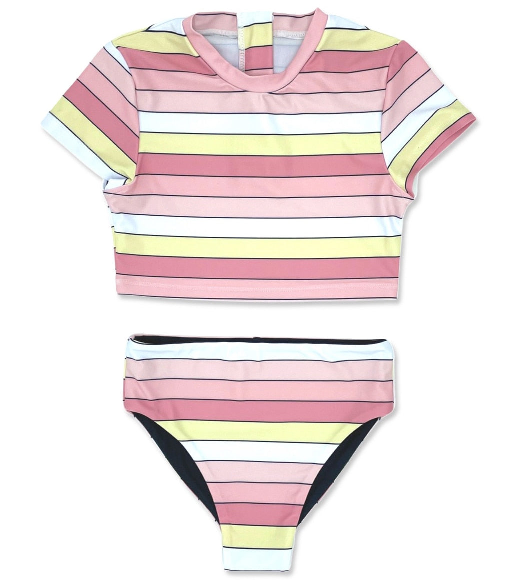 Feather 4 Arrow Girls' Reversible Two Piece Rashguard Set (Toddler, Little Kid, Big Kid) Sunset Stripe