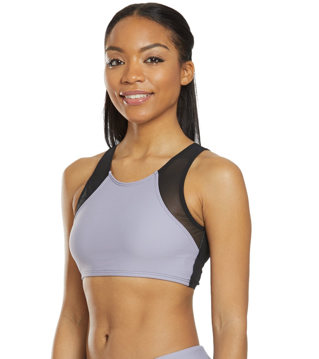 Sporti Active High Neck Color Block Crop Bikini Top Lavender Grey