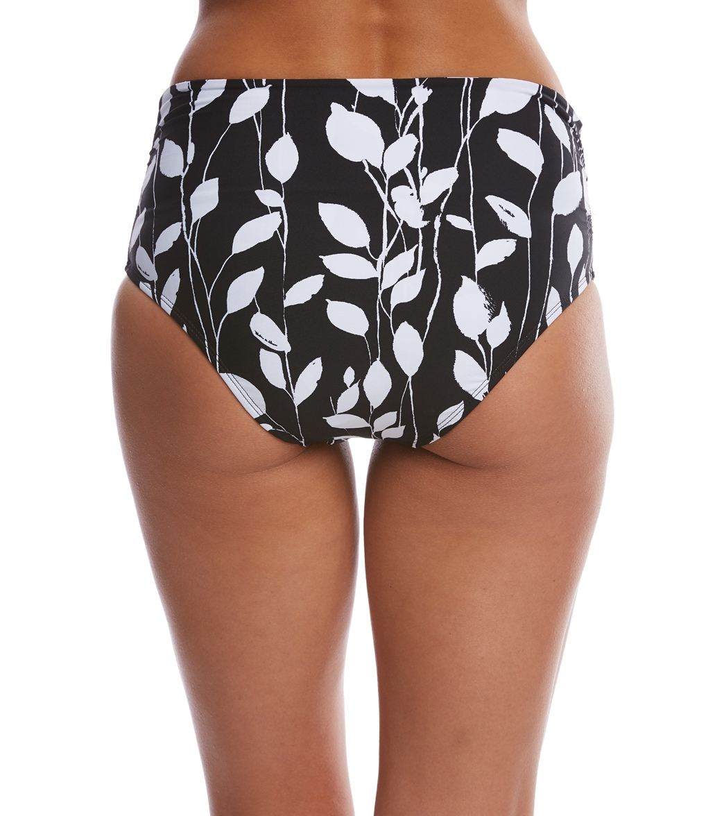 Anne Cole Growing Floral Convertible Hi to Low Bikini Bottom Black/White