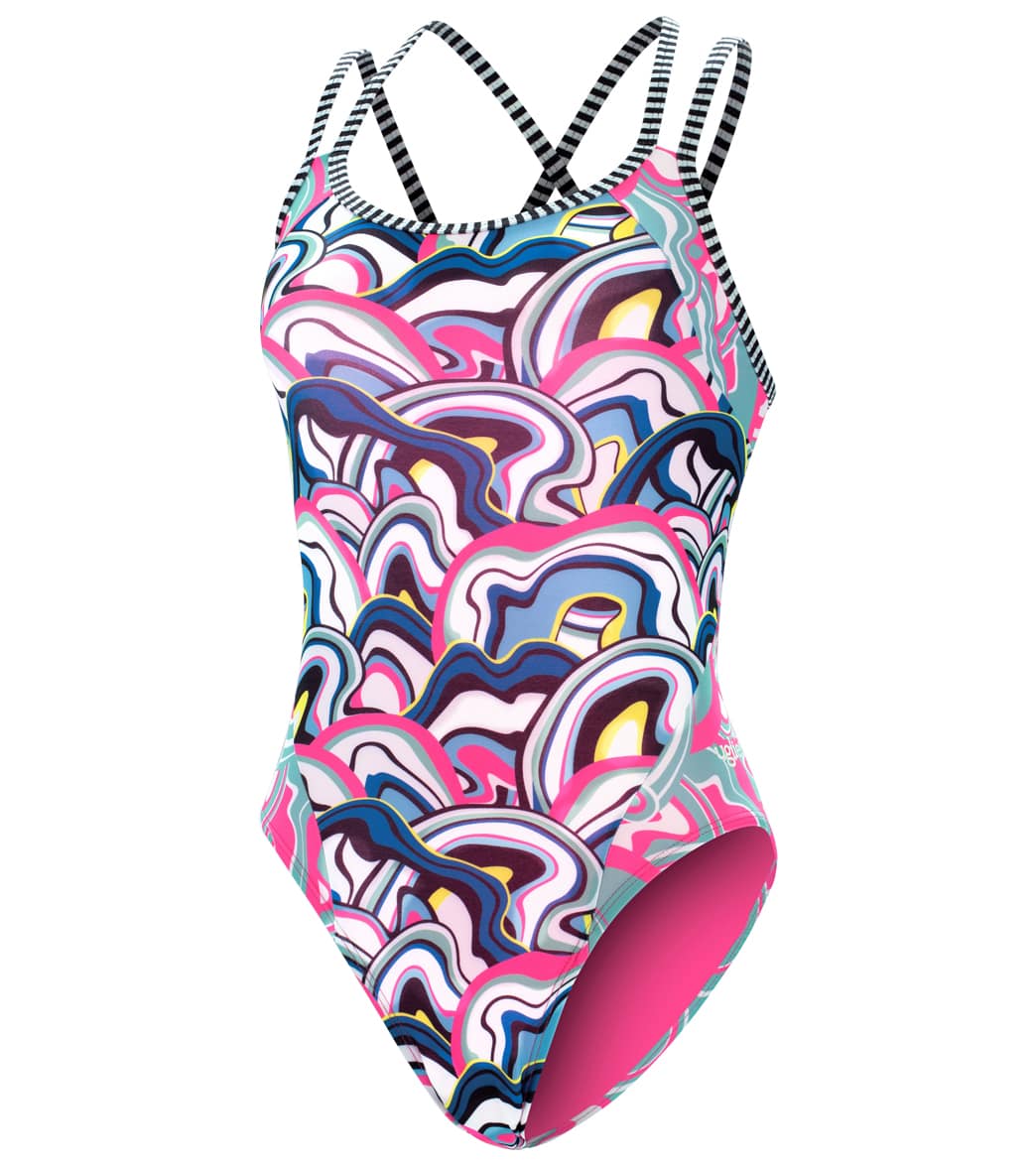 Dolfin Uglies Women's Mixed Print Double Strap Open Keyhole Back One Piece Swimsuit