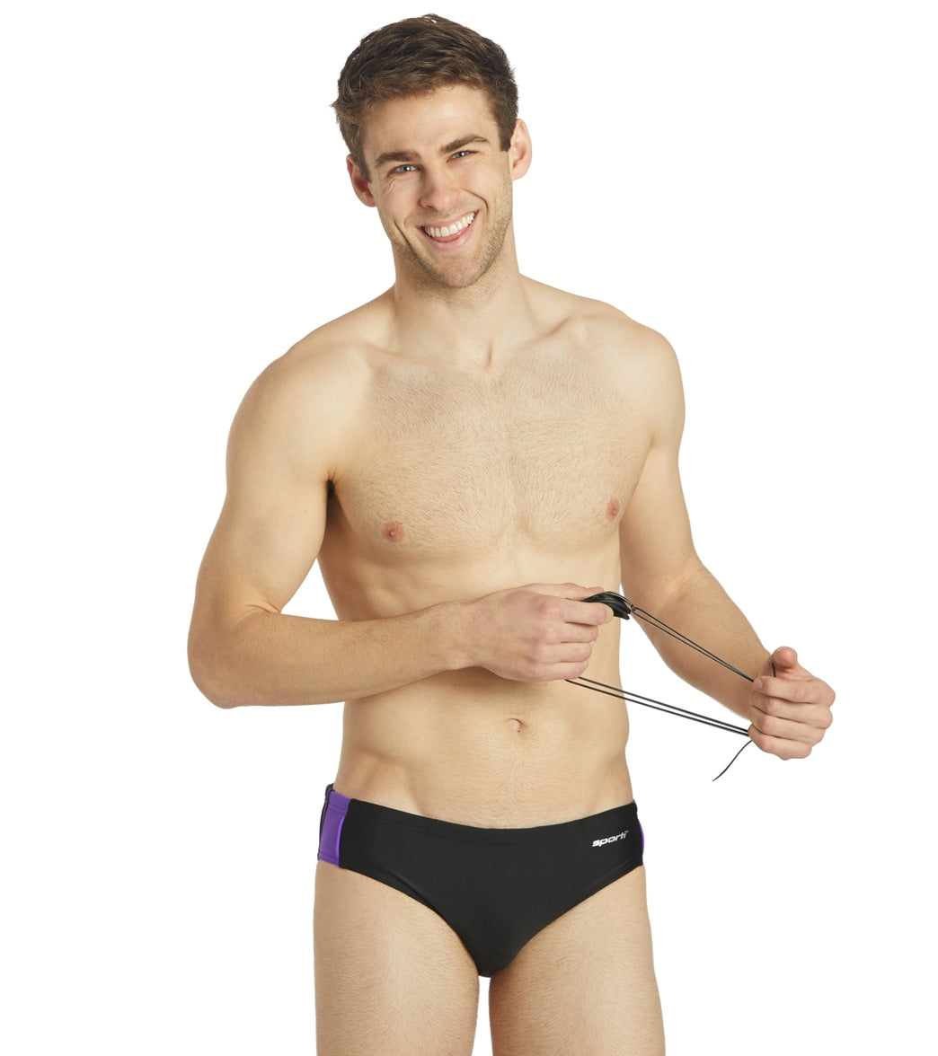 Sporti Piped Splice Brief Swimsuit (22-40) Black/Purple