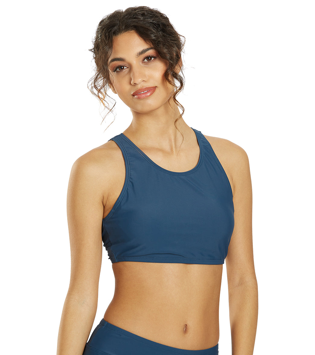 Sporti Active High Neck Crop Bikini Top Stone Blue