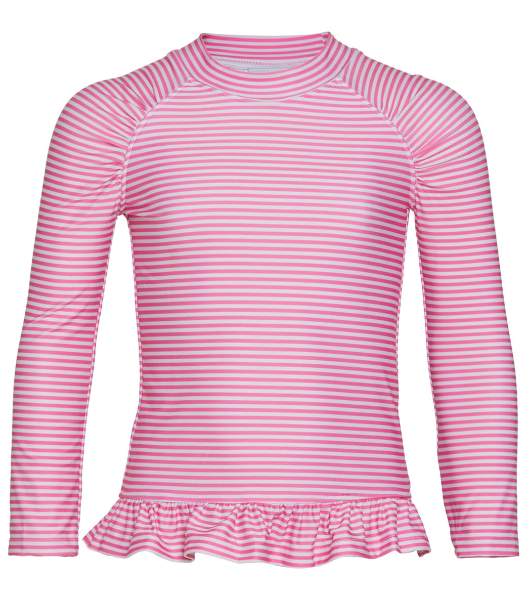 Flap Happy Girls' Preppy Pink Stripe UPF 50+ Rash Guard (Baby, Toddler, Little Kid) Preppy Pink Stripe