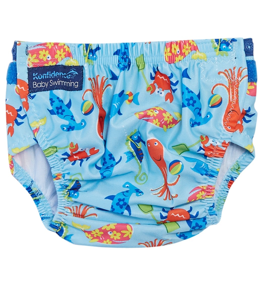 Konfidence Designer Adjustable Swim Diaper (Baby, Toddler) Cyan Sea Friends