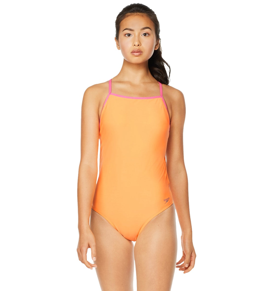 Speedo Vibe Women's The One Back Solid One Piece Swimsuit Orange/Pink