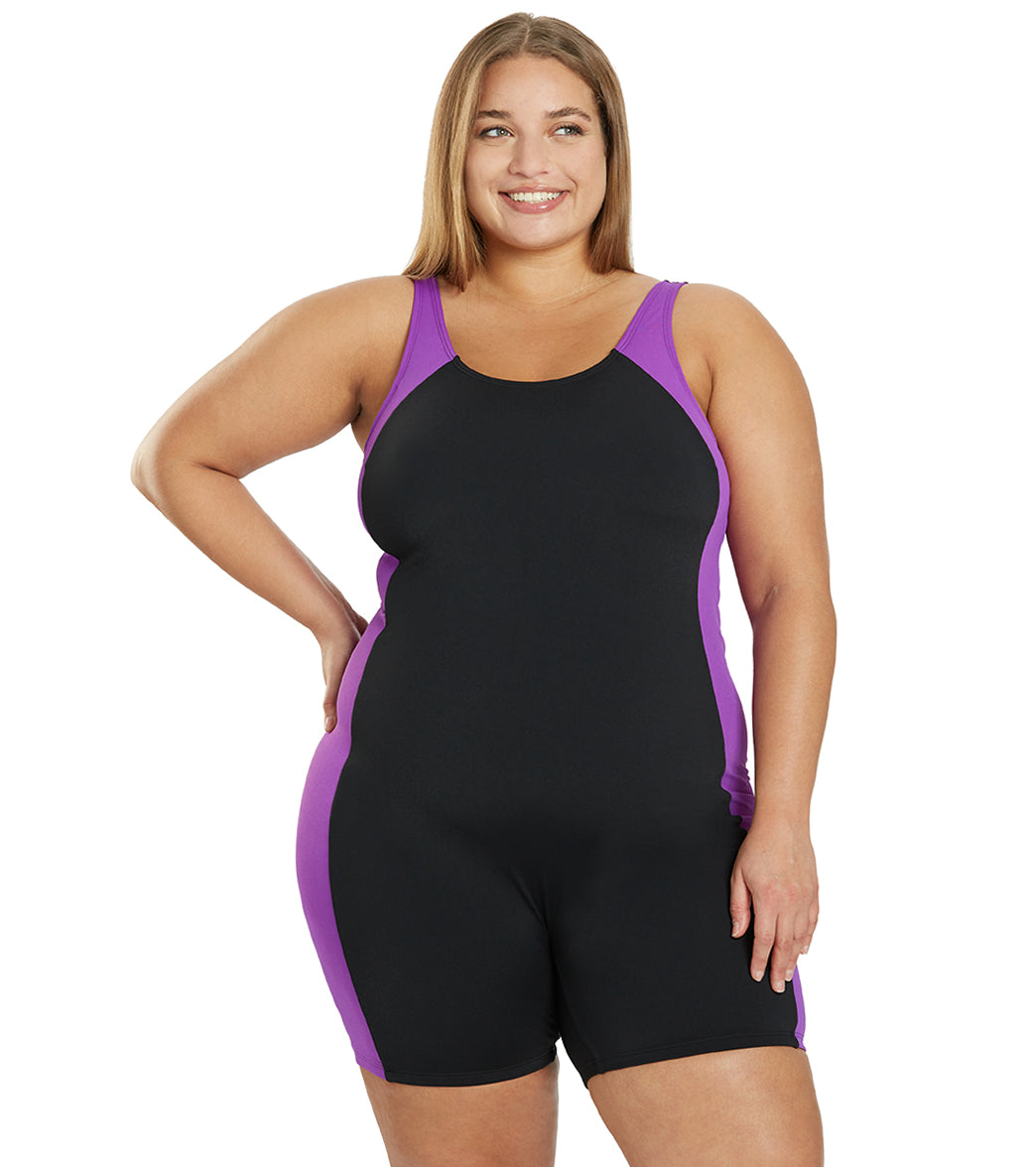 Sporti Plus Size HydroLast Chlorine Resistant Splice Scoop Back Unitard One Piece Swimsuit