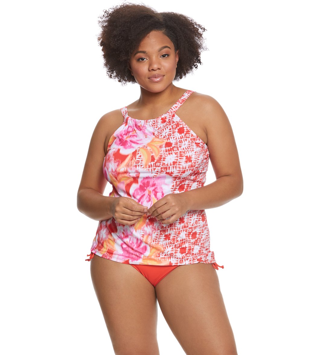 Beach House Plus Size Solid Hayden High Waisted Adjustable Side Bikini Bottom Sunset Coral