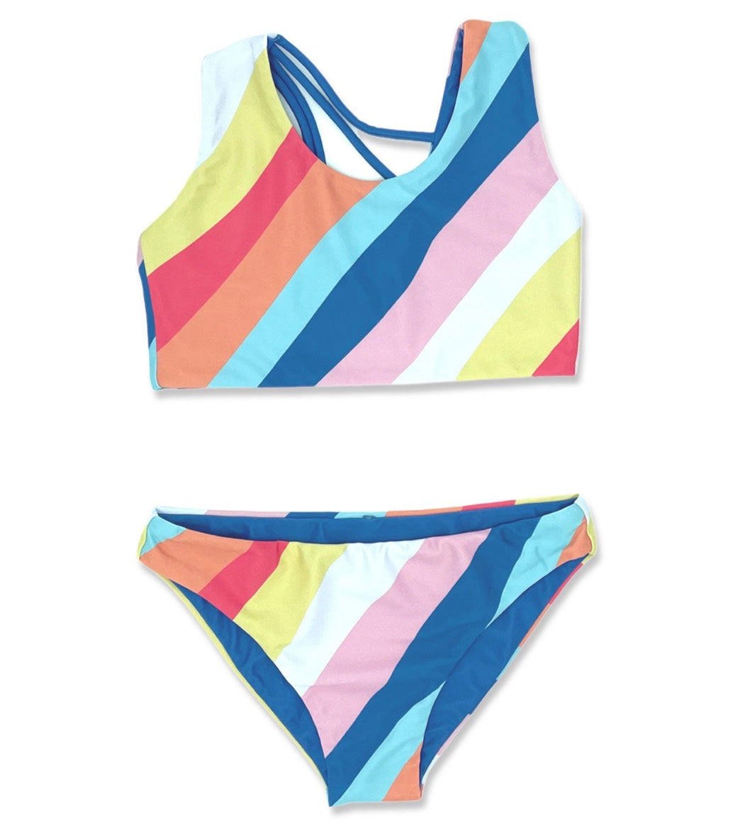 Feather 4 Arrow Girls' Summer Sun Reversible Two Piece Bikini Set (Toddler, Little Kid, Big Kid) East Cape Stripe