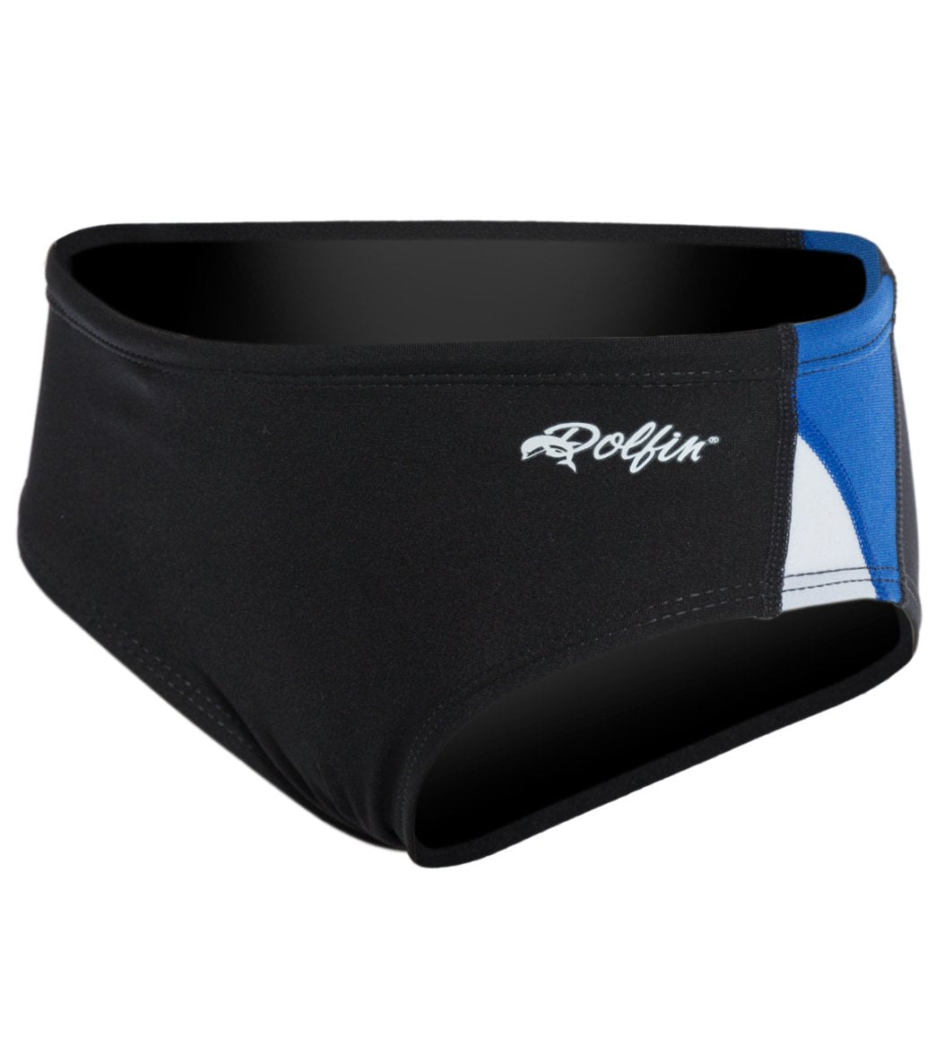 Dolfin Chloroban Color Block Youth Racer Brief Swimsuit Black/Royal/White