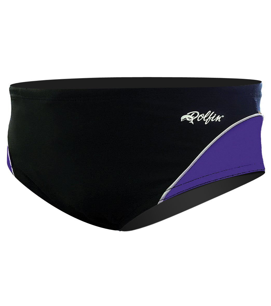 Dolfin Team Color Block Male Racer Brief Swimsuit Black/Purple/White