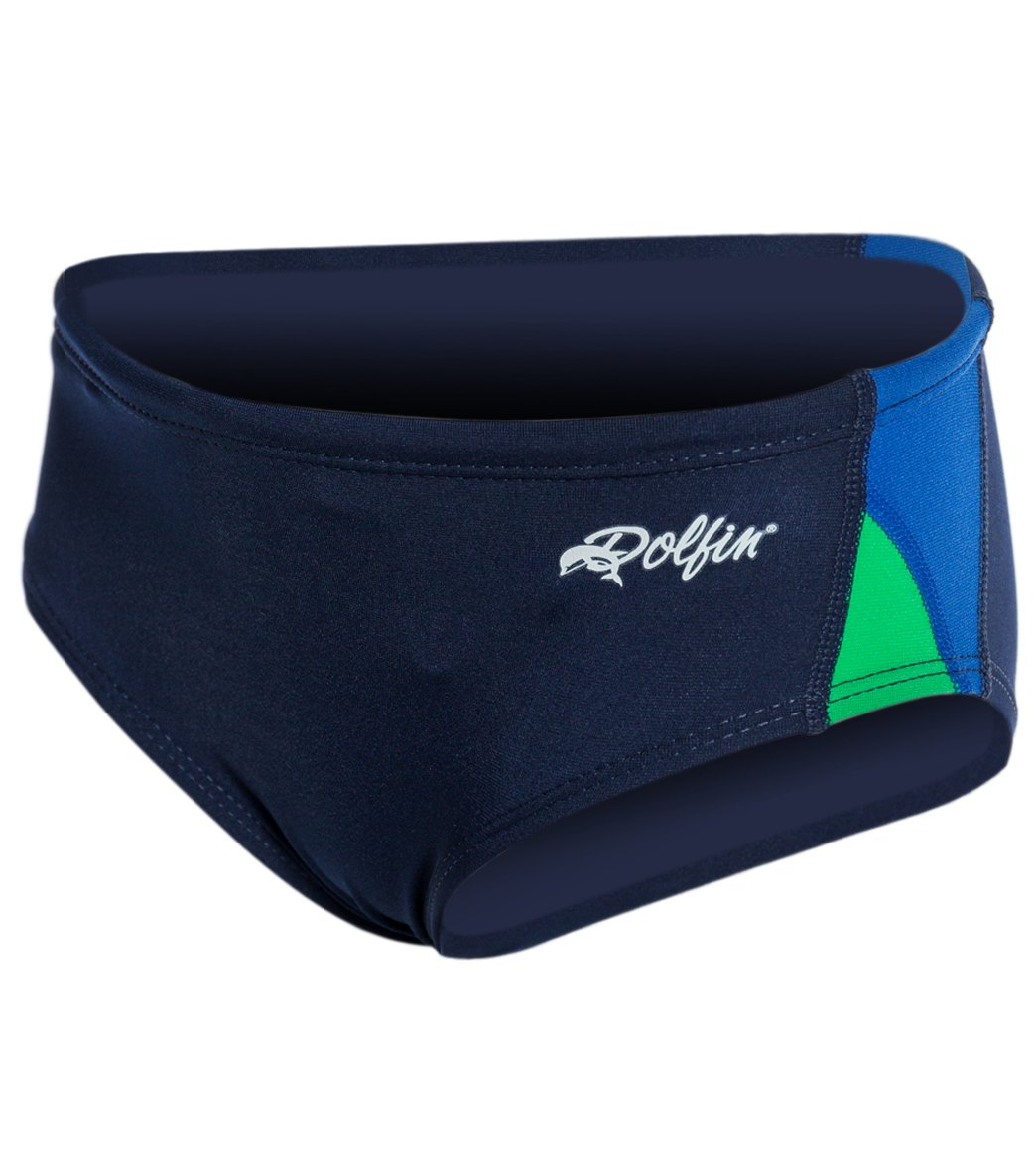 Dolfin Chloroban Color Block Youth Racer Brief Swimsuit Navy/Blue/Green