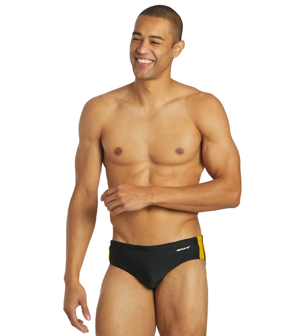 Sporti Piped Splice Brief Swimsuit (22-40) Black/Gold