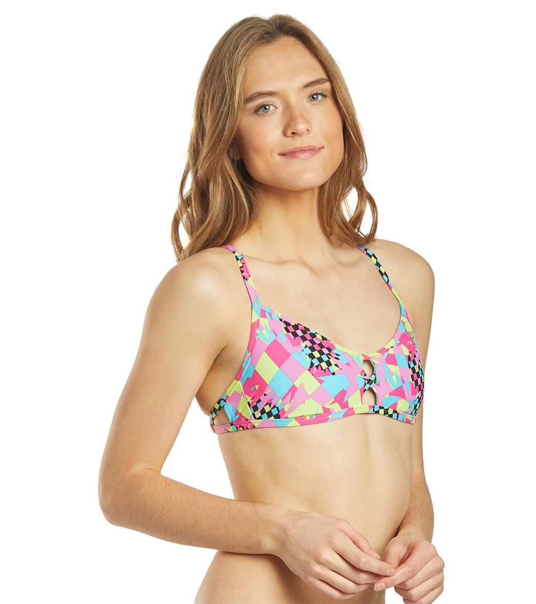 Speedo Women's Print Tie Back Bikini Top Pink/Turquiose