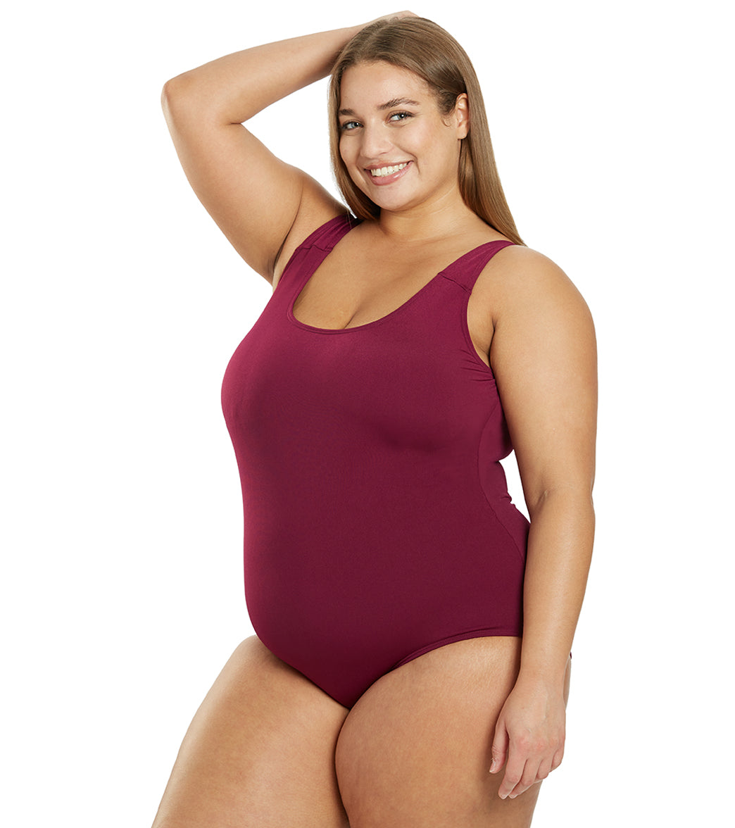 Sporti Plus Size HydroLast Chlorine Resistant Moderate Scoop Back One Piece Swimsuit