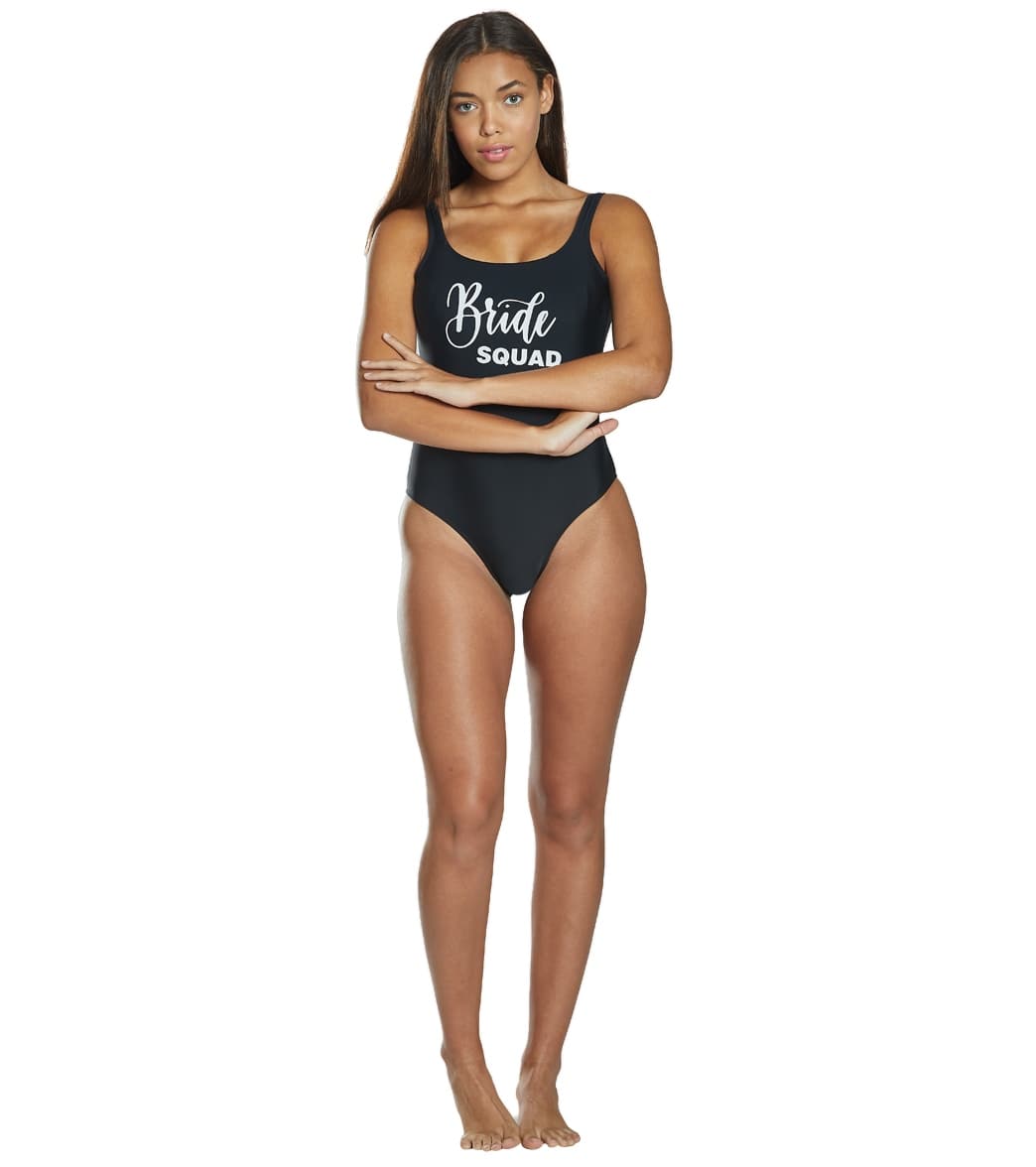 ClubSwim Bride Squad Scoop Back One Piece Swimsuit Black