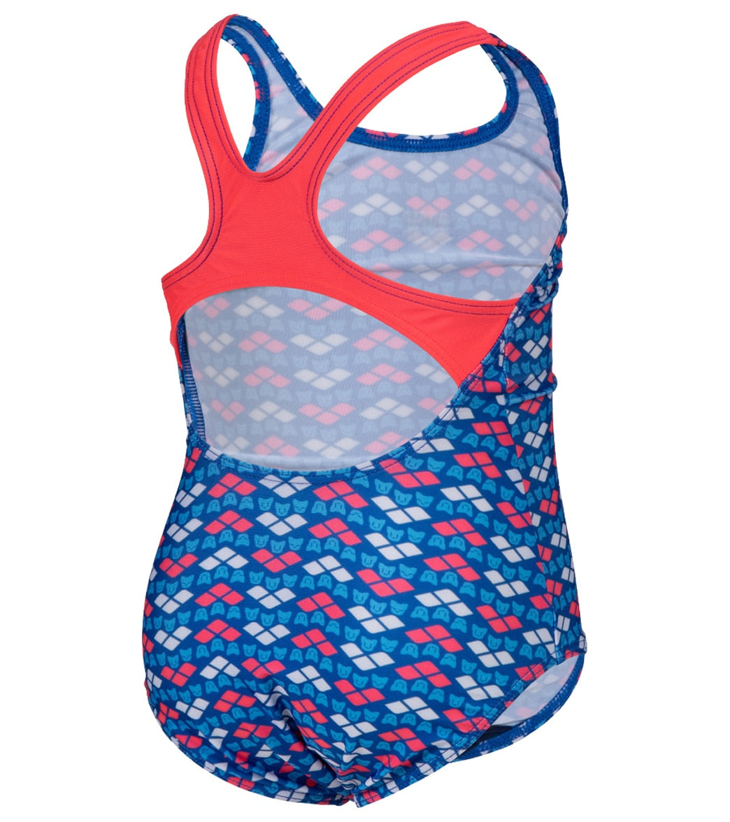 Arena Girls' Arena Friends Pro Back One Piece Swimsuit (Toddler, Little Kid) Fluo Red/Multi