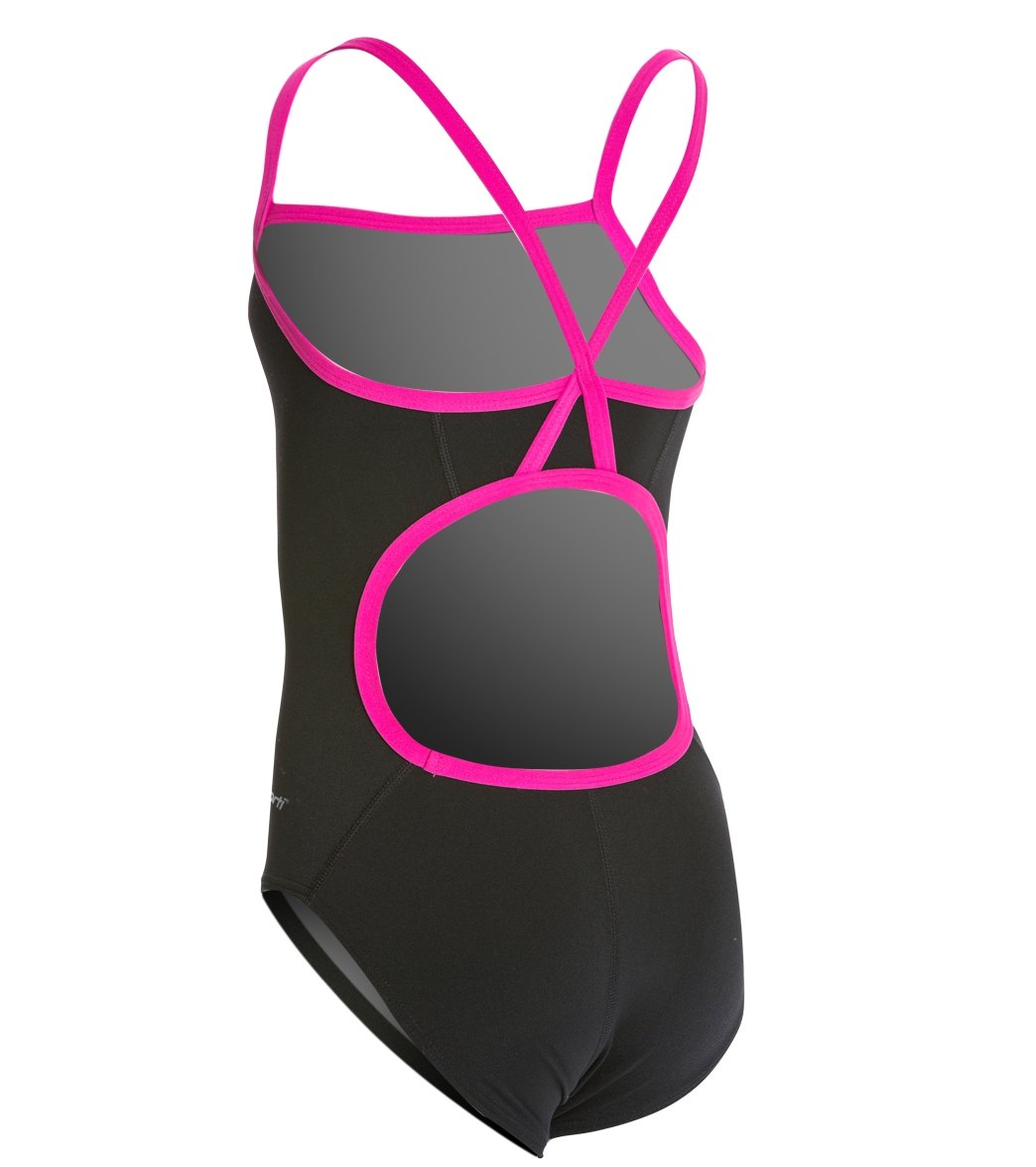 Sporti HydroLast Piped Thin Strap One Piece Swimsuit Youth (22-28) Black/Hot Pink