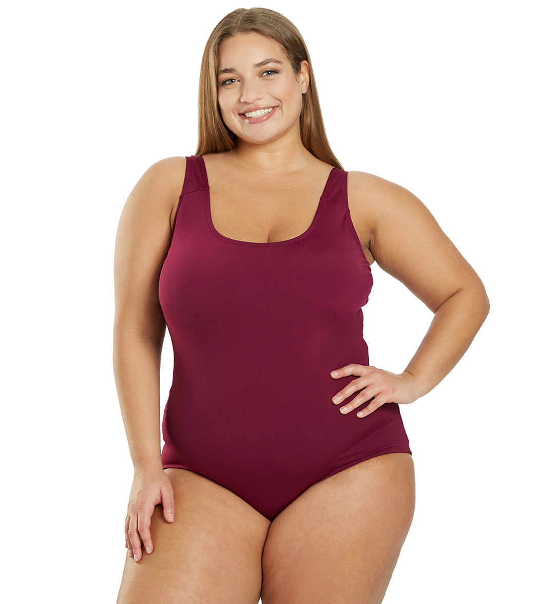 Sporti Plus Size HydroLast Chlorine Resistant Moderate Scoop Back One Piece Swimsuit