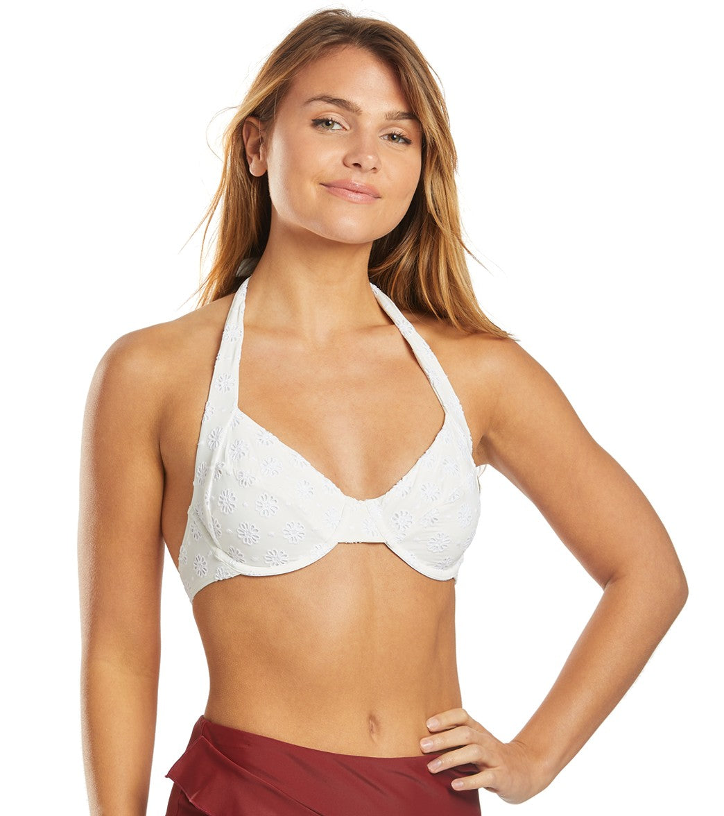 Kate Spade New York Embroidered Eyelet Underwire Bikini Top White