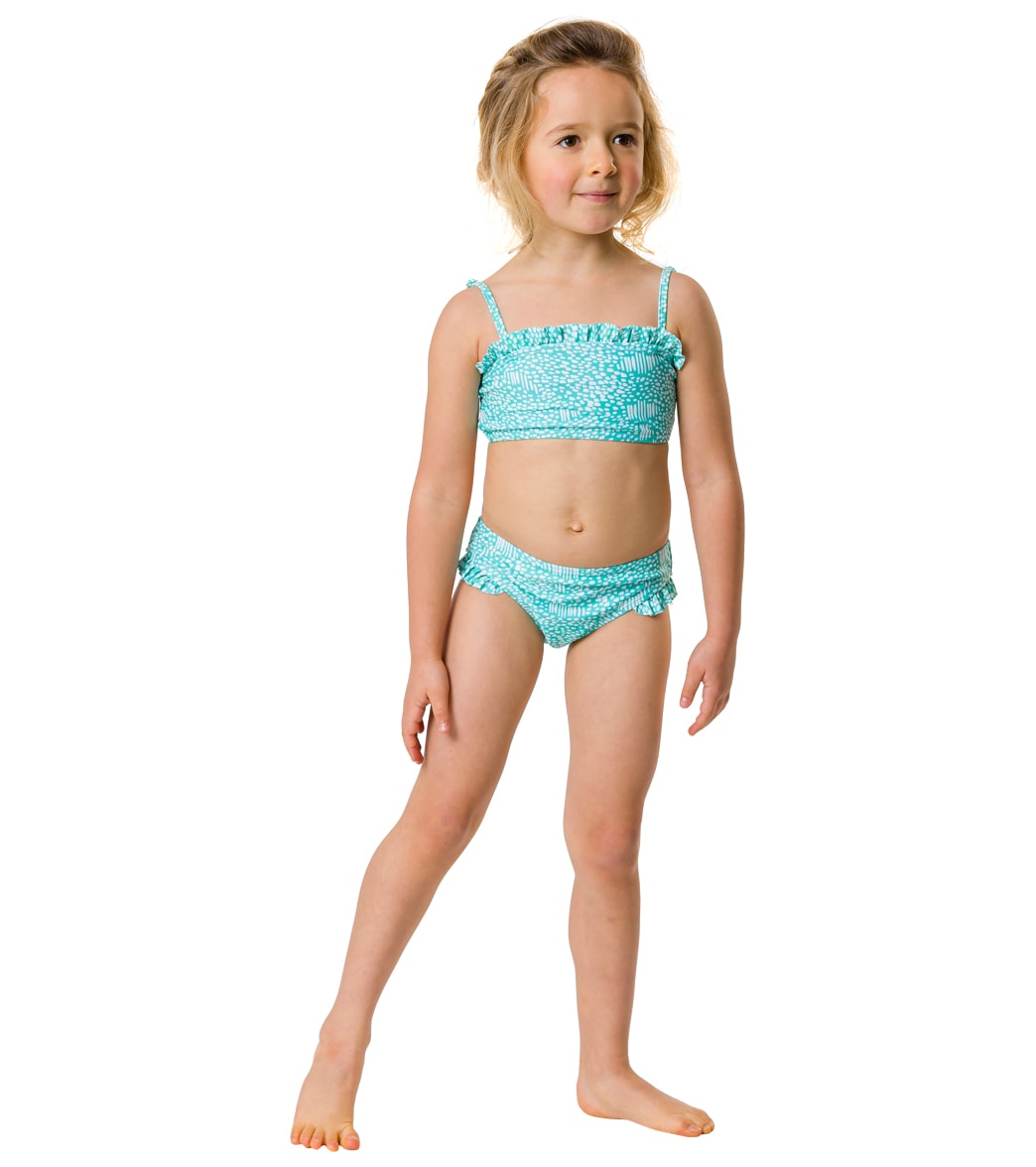 Snapper Rock Girls' Spearmint Spot Frilled Bandeau Bikini Set (Toddler, Little Kid, Big Kid) Mint