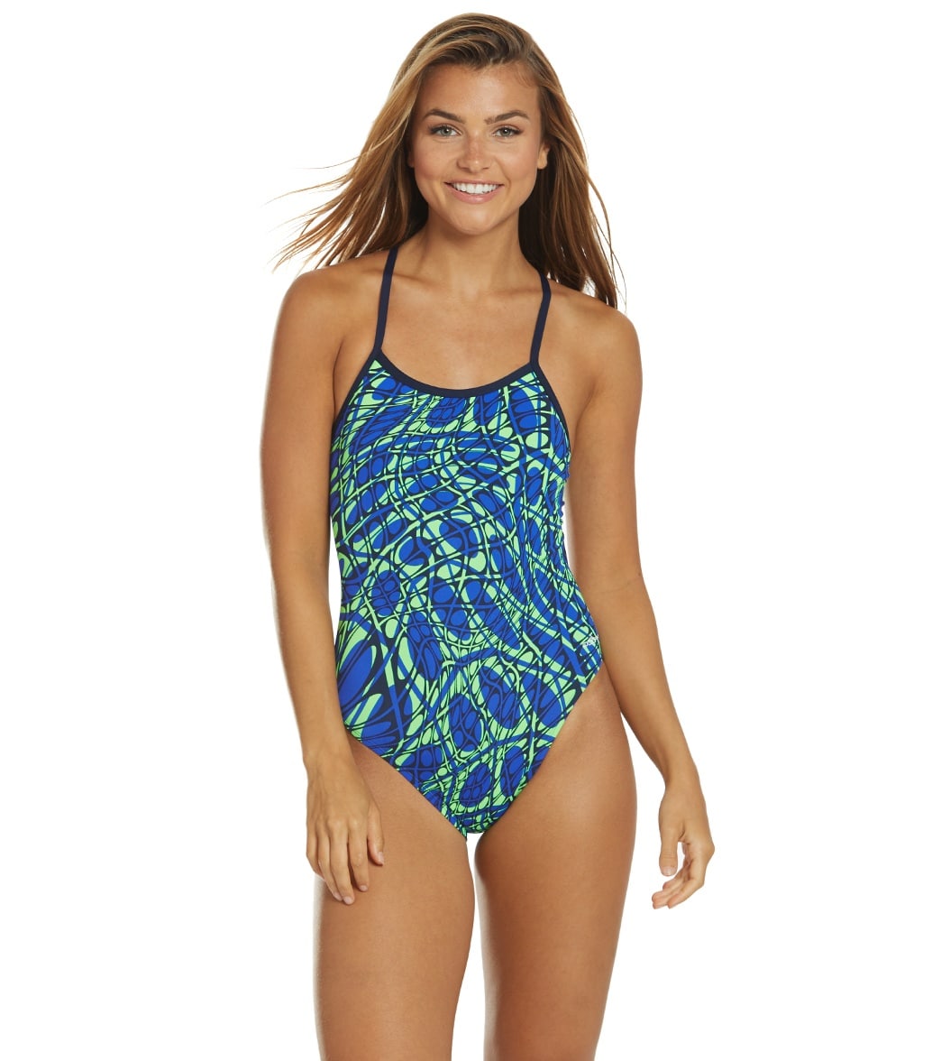 Dolfin Reliance Women's Energy String Back One Piece Swimsuit Blue/Green