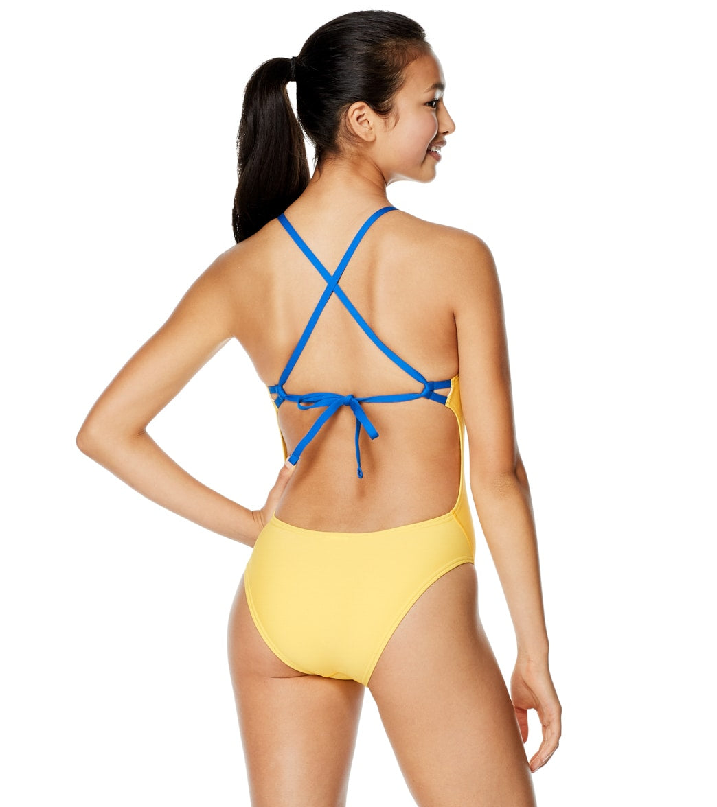 Speedo Women's Solid Tie Back One Piece Swimsuit Lemon Chrome