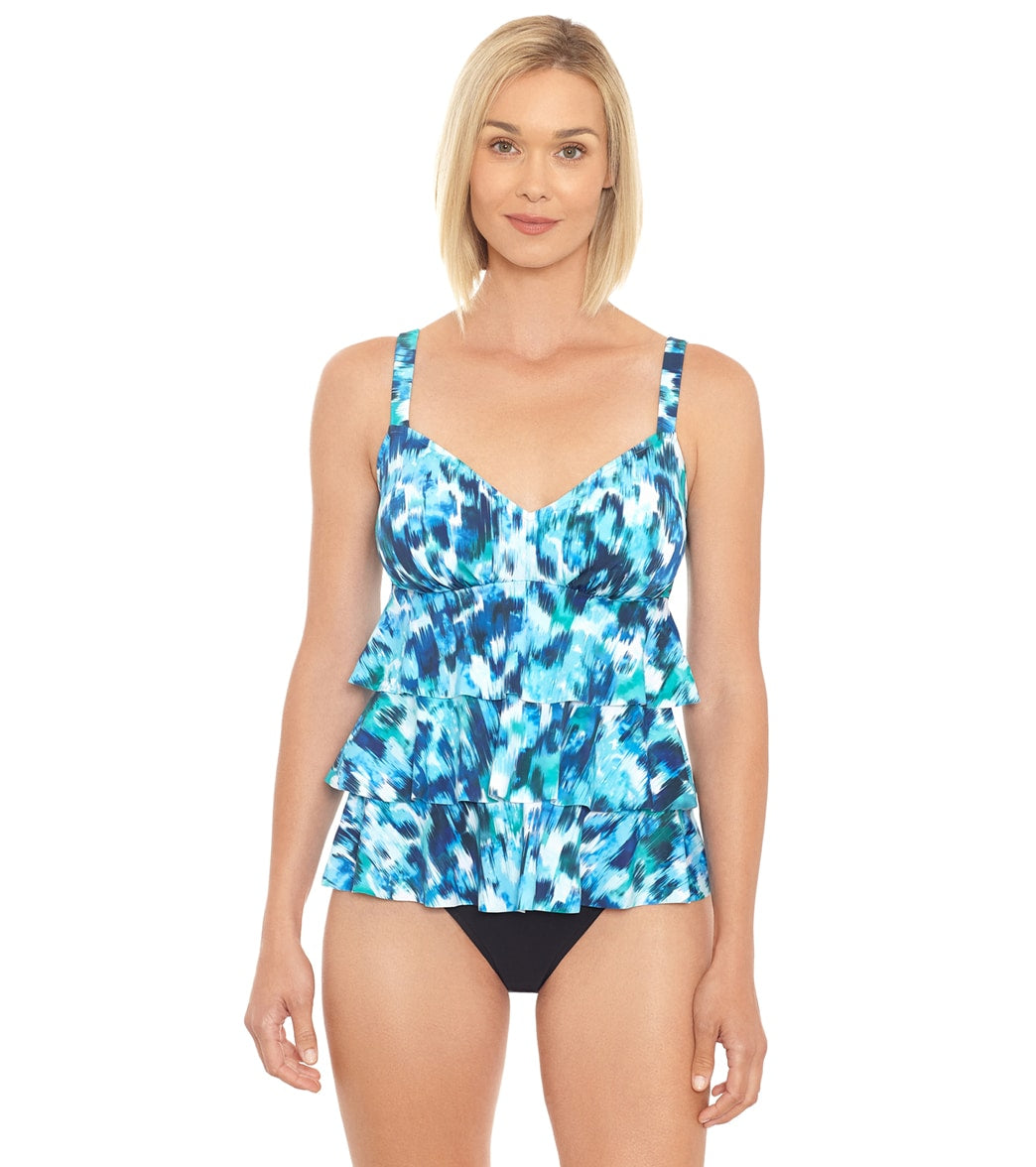 Penbrooke Women's Rain Dance Triple Tier Tankini Top Navy Multi