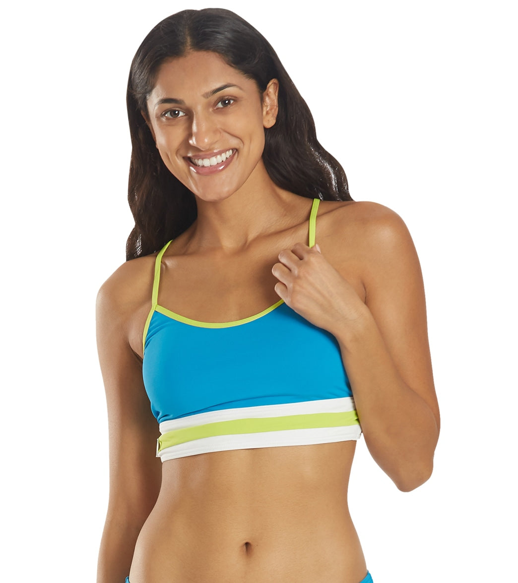 Michael Kors Women's Color Block Racer Back Crop Bikini Top