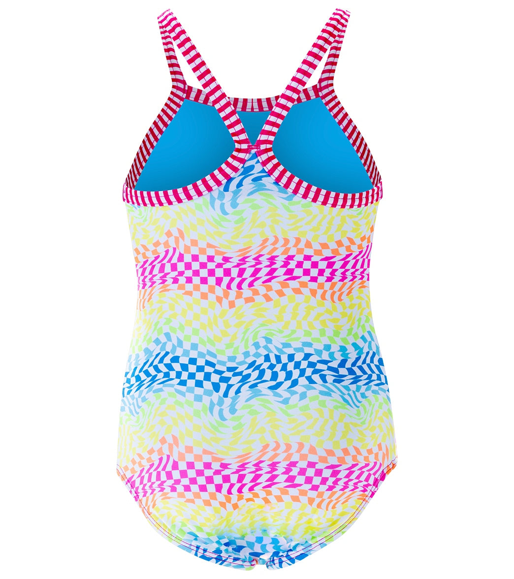 Dolfin Girls' Rainbow Check Printed One Piece Swimsuit (Little Kid) Rainbow Check