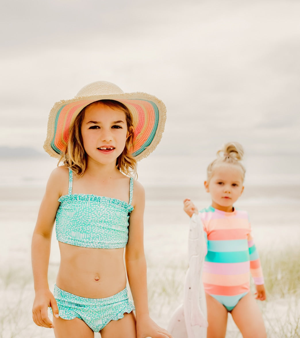 Snapper Rock Girls' Spearmint Spot Frilled Bandeau Bikini Set (Toddler, Little Kid, Big Kid)